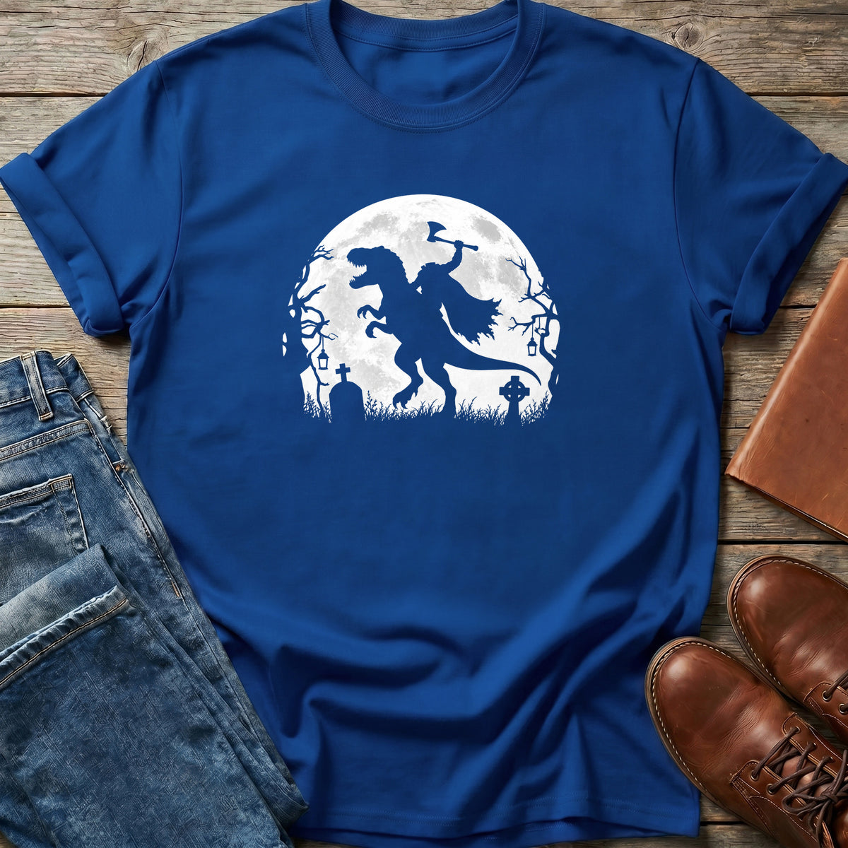 T-Rex Axe Rider Moon T Shirt