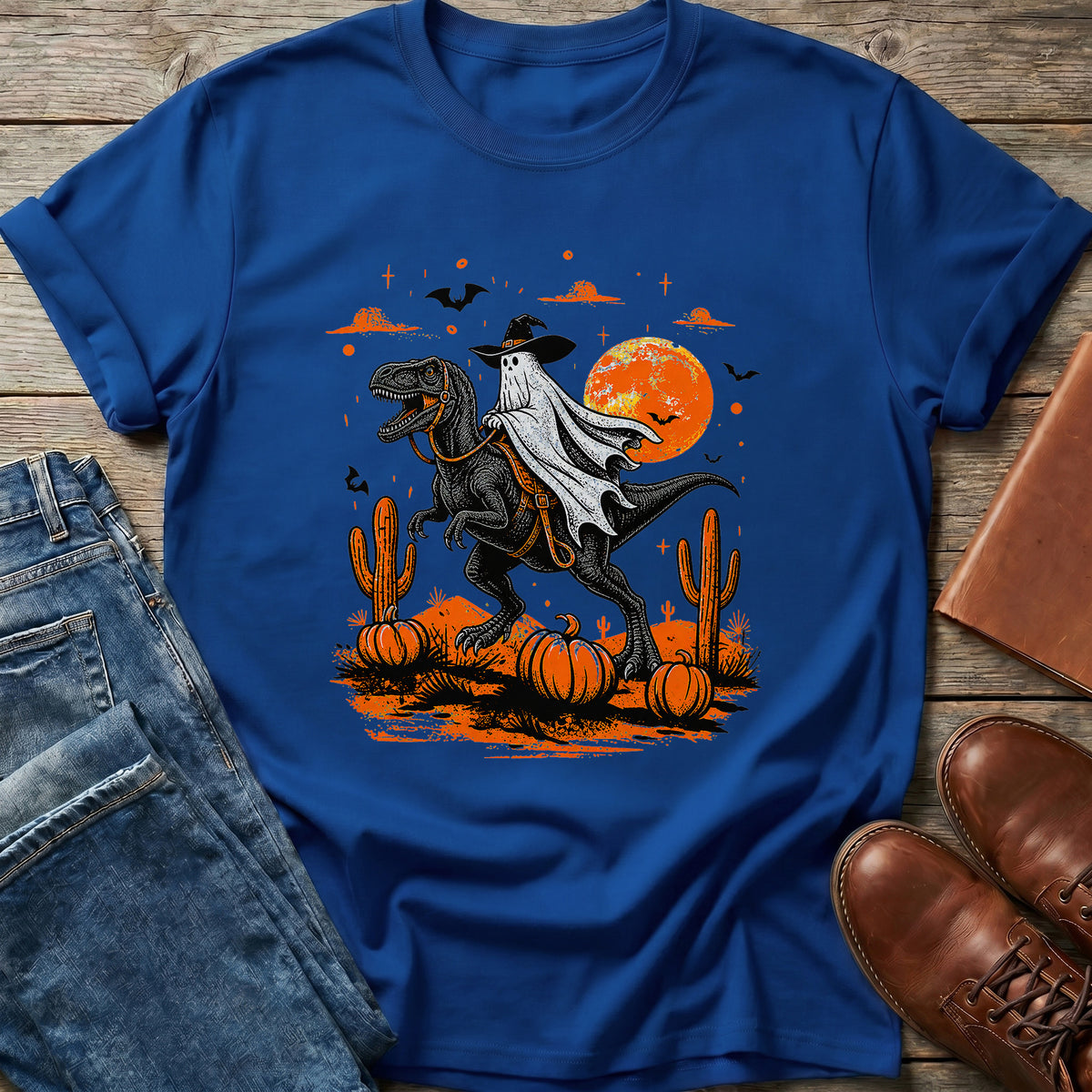 Funny Dinosaur Halloween Shirt for Adults - Ghost Cowboy Ride