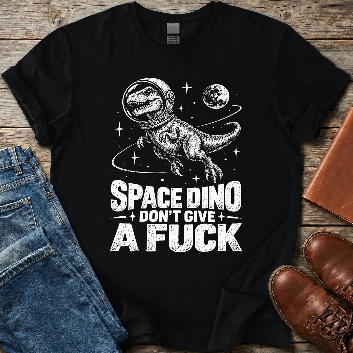 Space Dino Don't Give A Fuck T Shirt