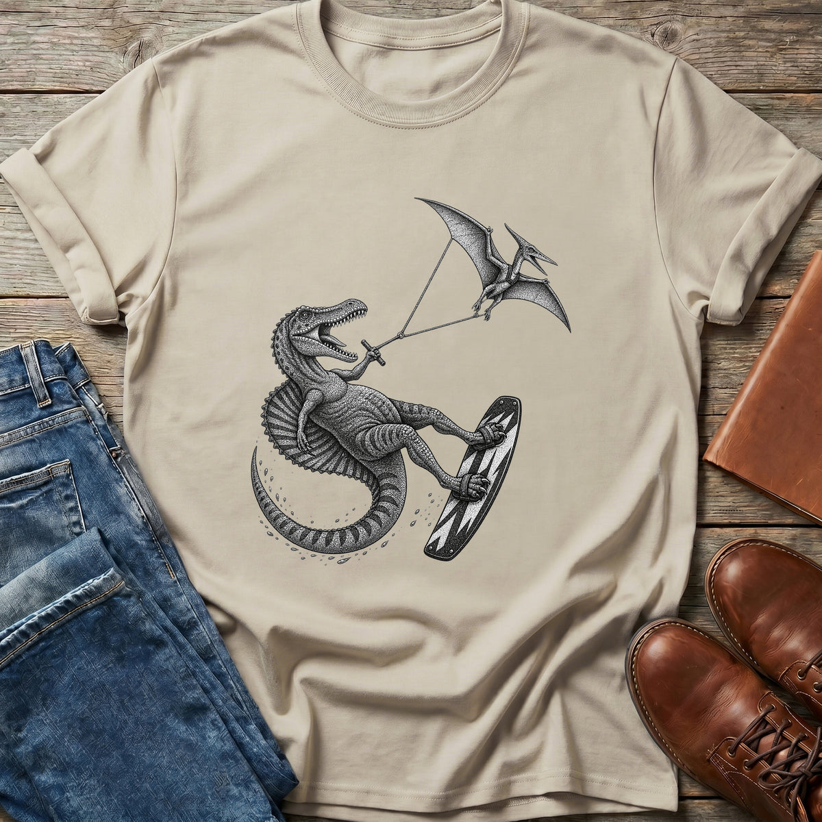 Dino Kite Surfing T Shirt