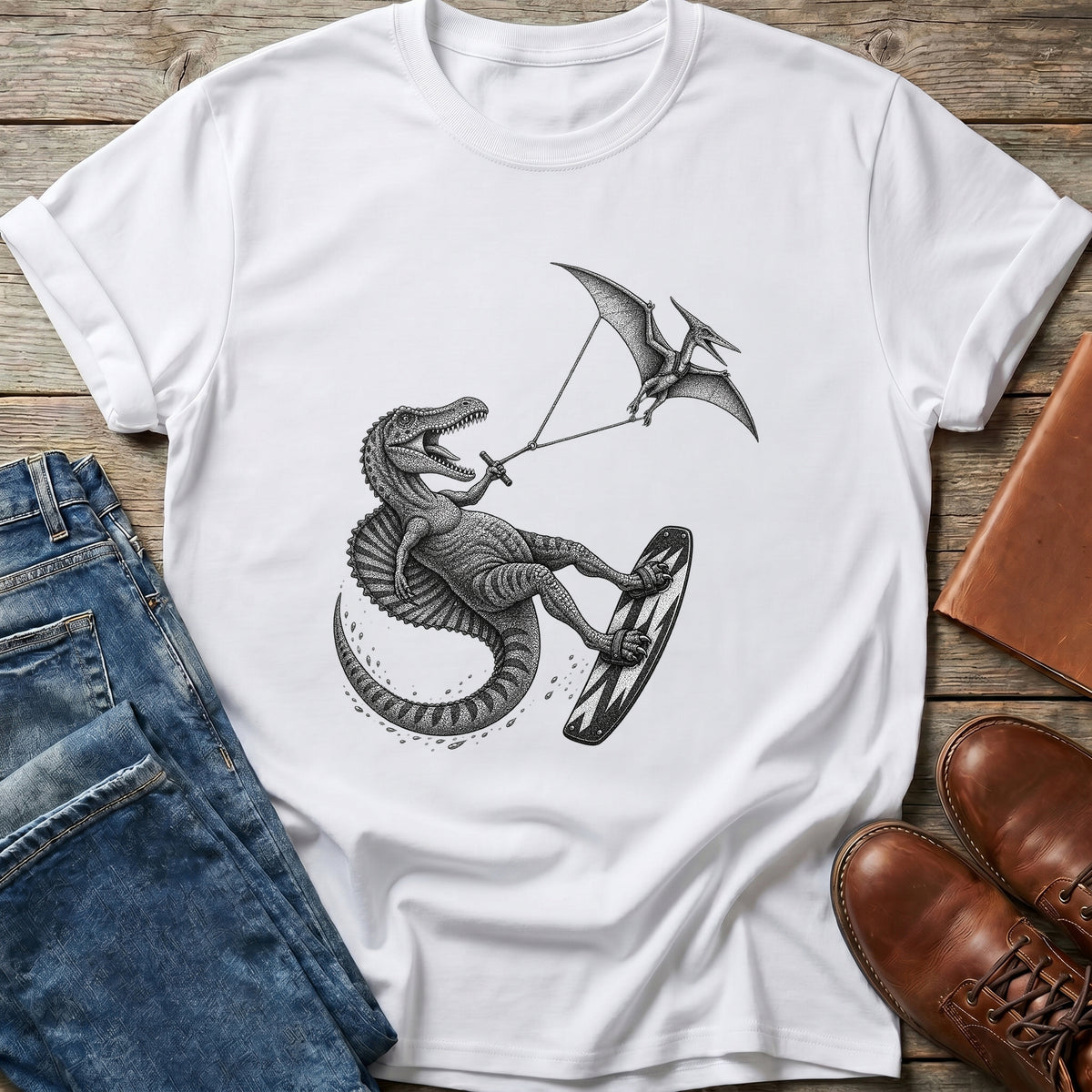 Dino Kite Surfing T Shirt