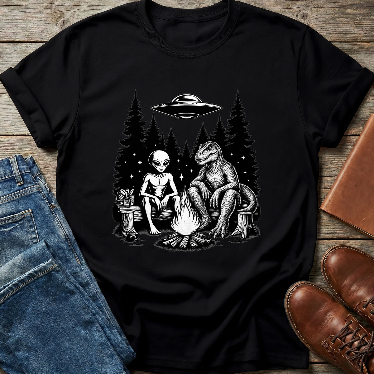 Alien Dino Campfire T Shirt
