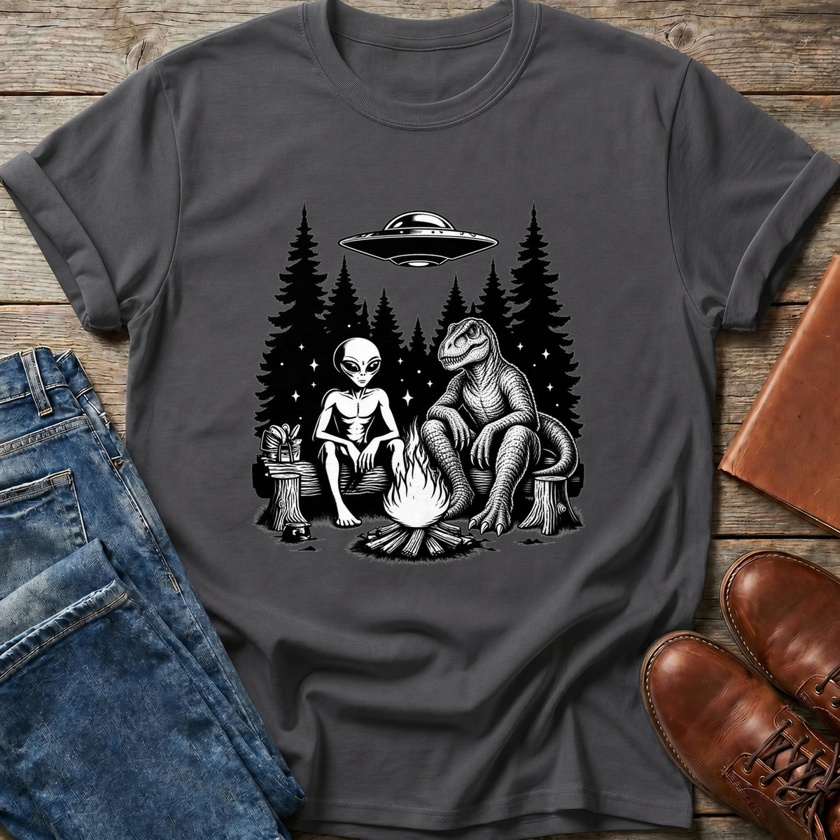 Alien Dino Campfire T Shirt