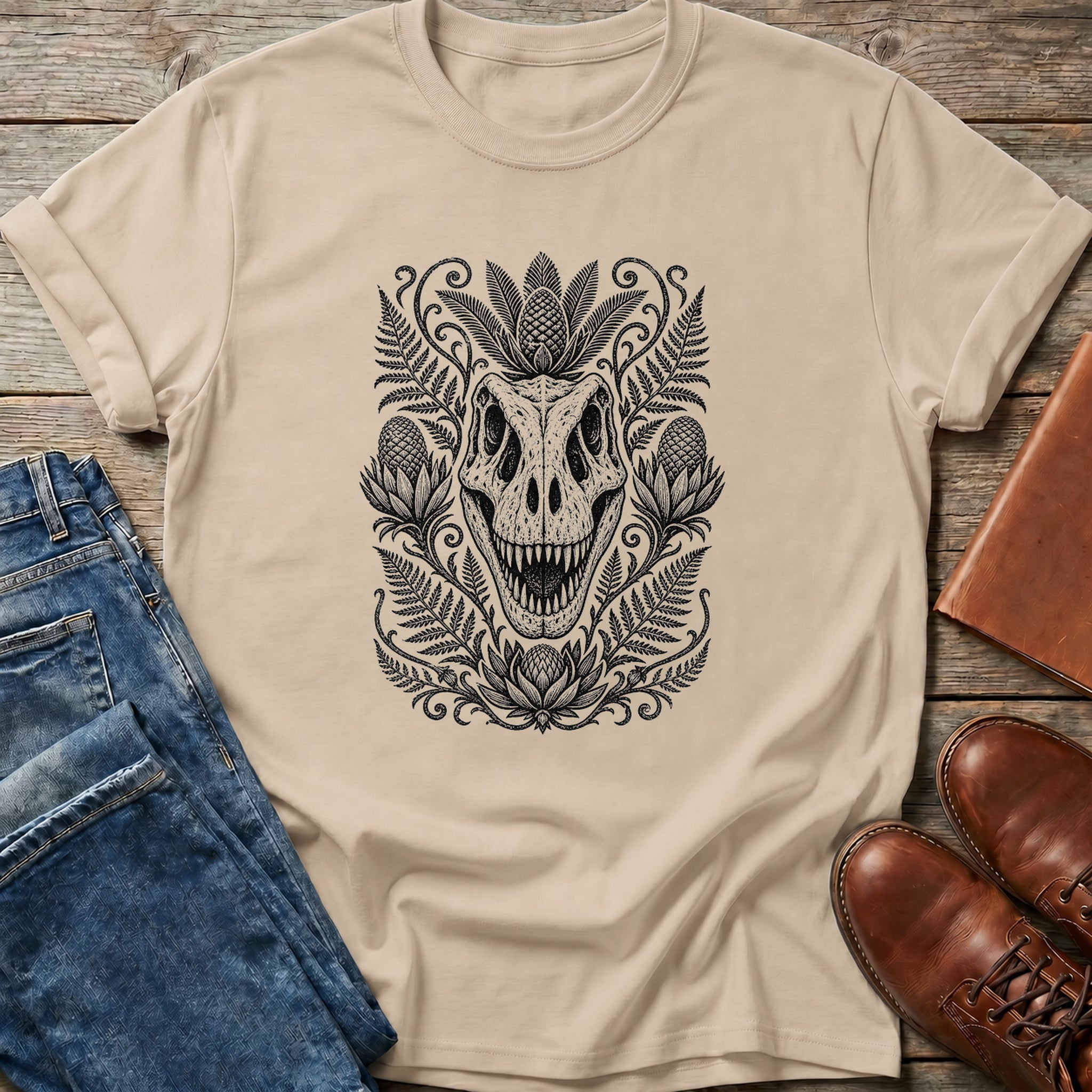 Floral T-Rex Skull T-Shirt
