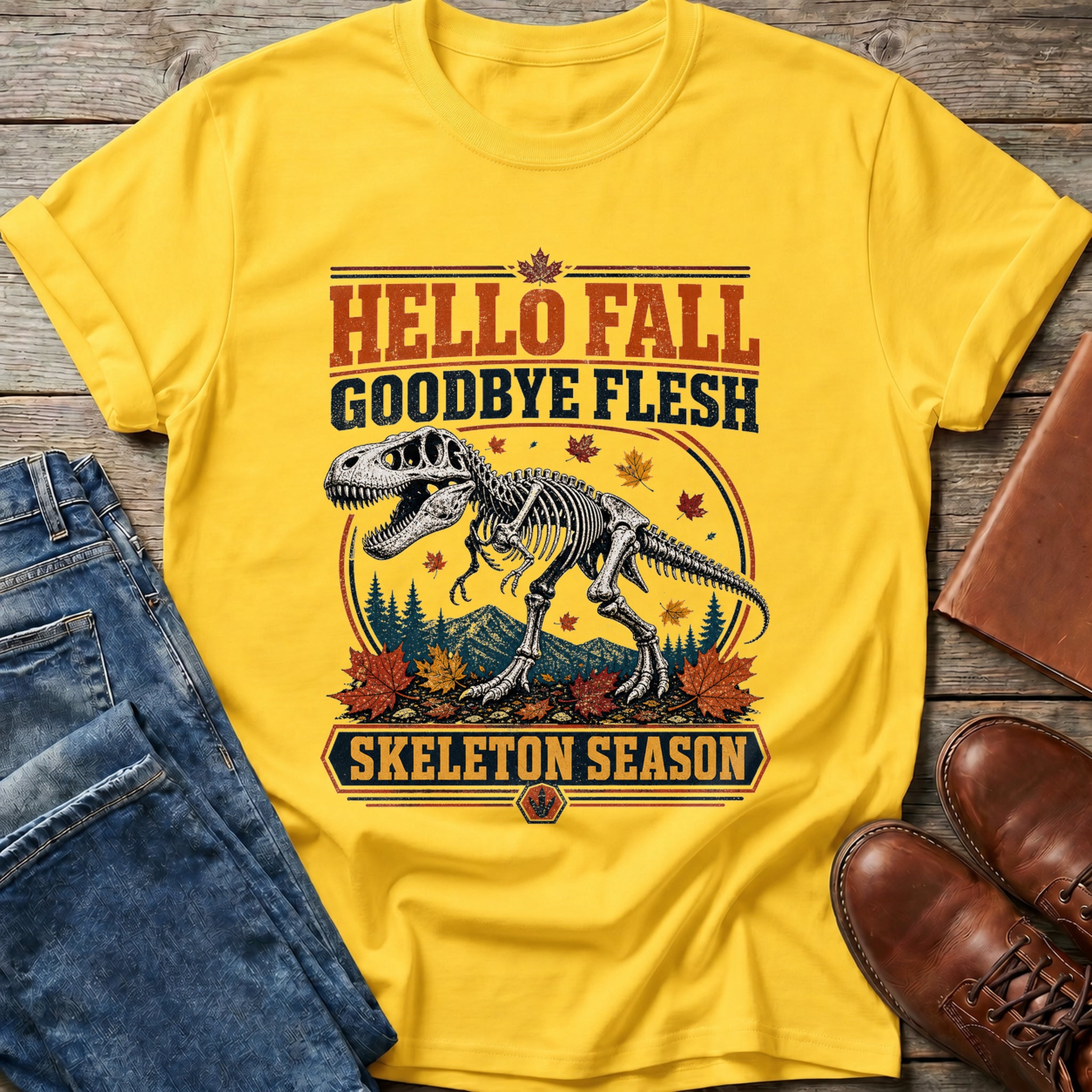 Hello Fall Skeleton Season T Shirt