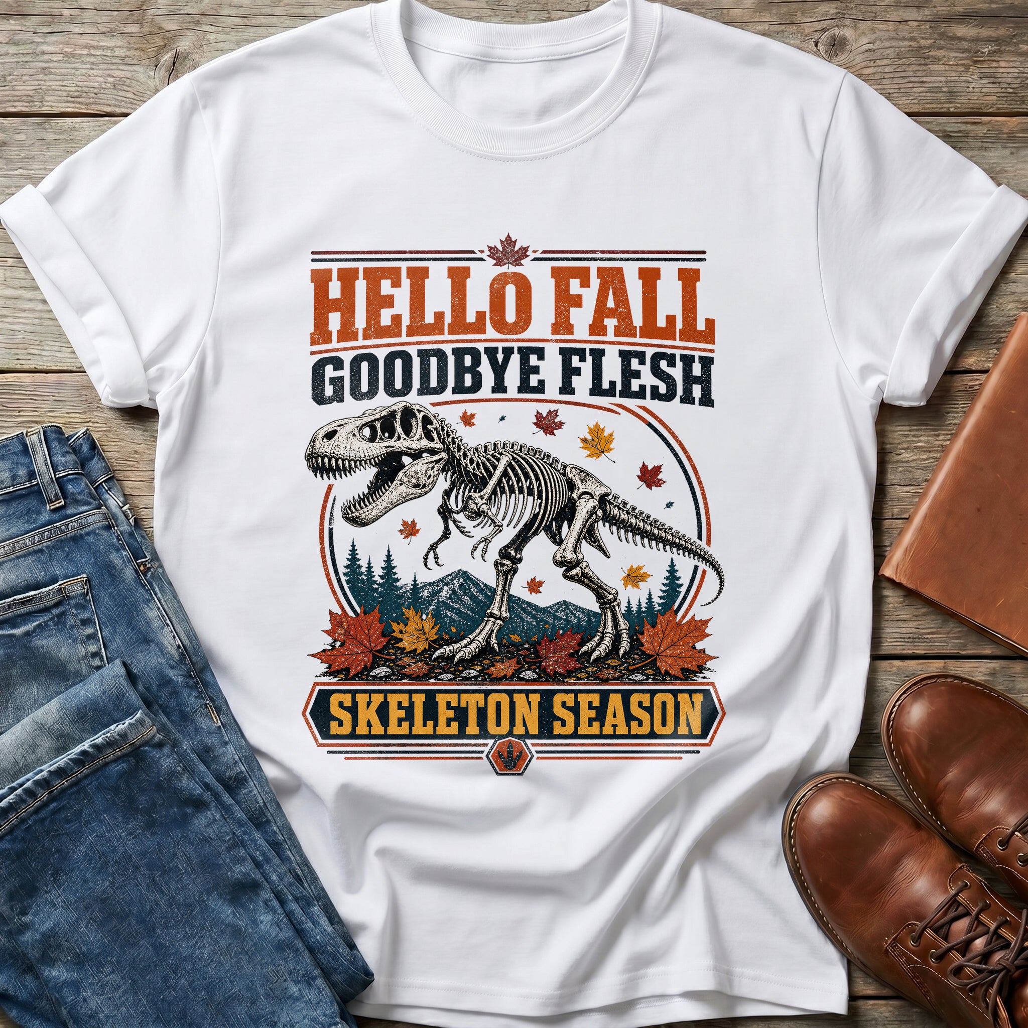 Hello Fall Skeleton Season T Shirt
