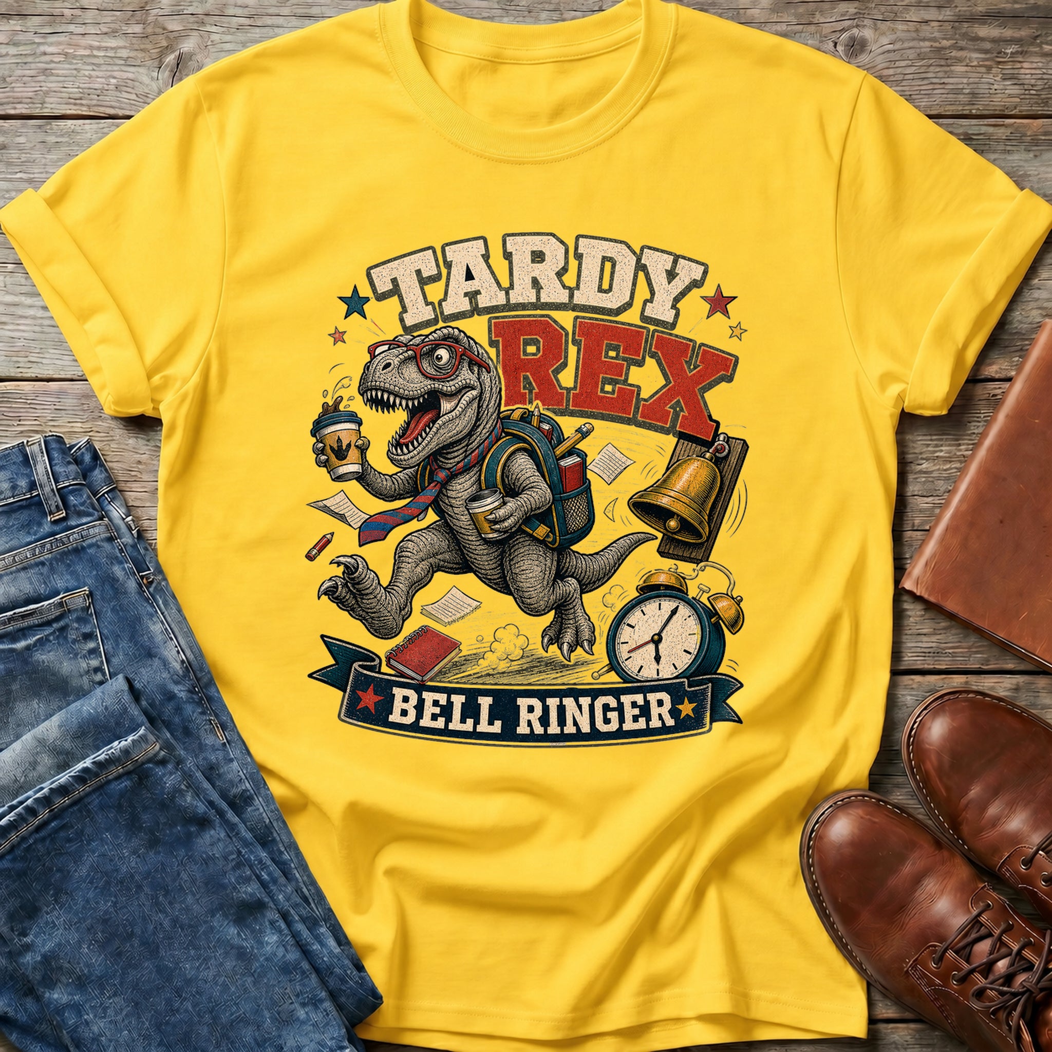 Tardy Rex Bell Ringer T Shirt