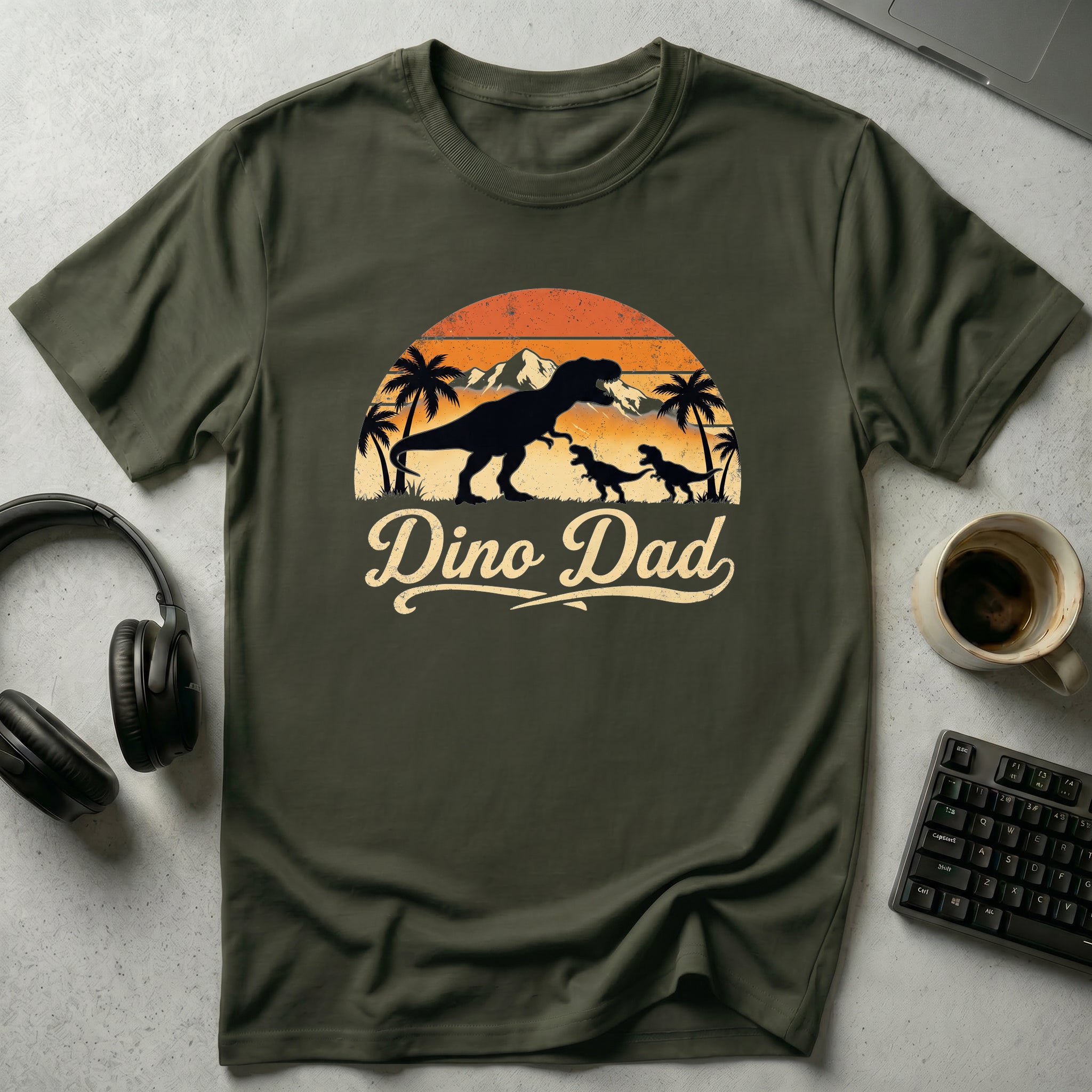 Dino Dad Retro Sunset T Shirt