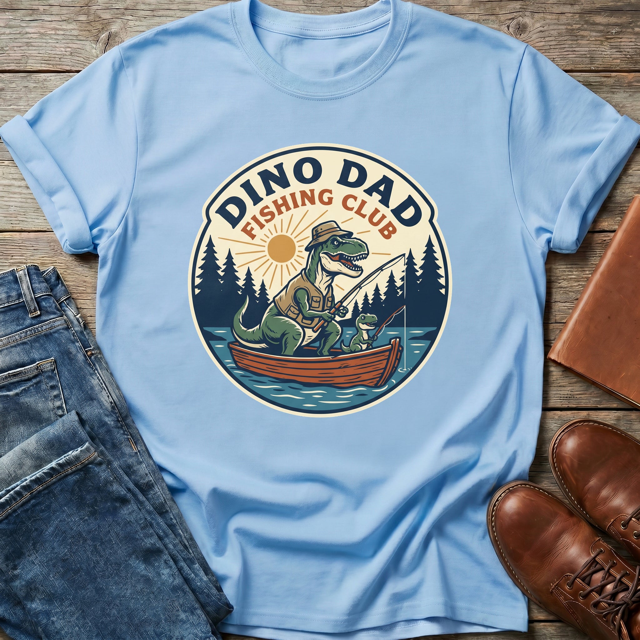 Dino Dad Fishing Crew T Shirt