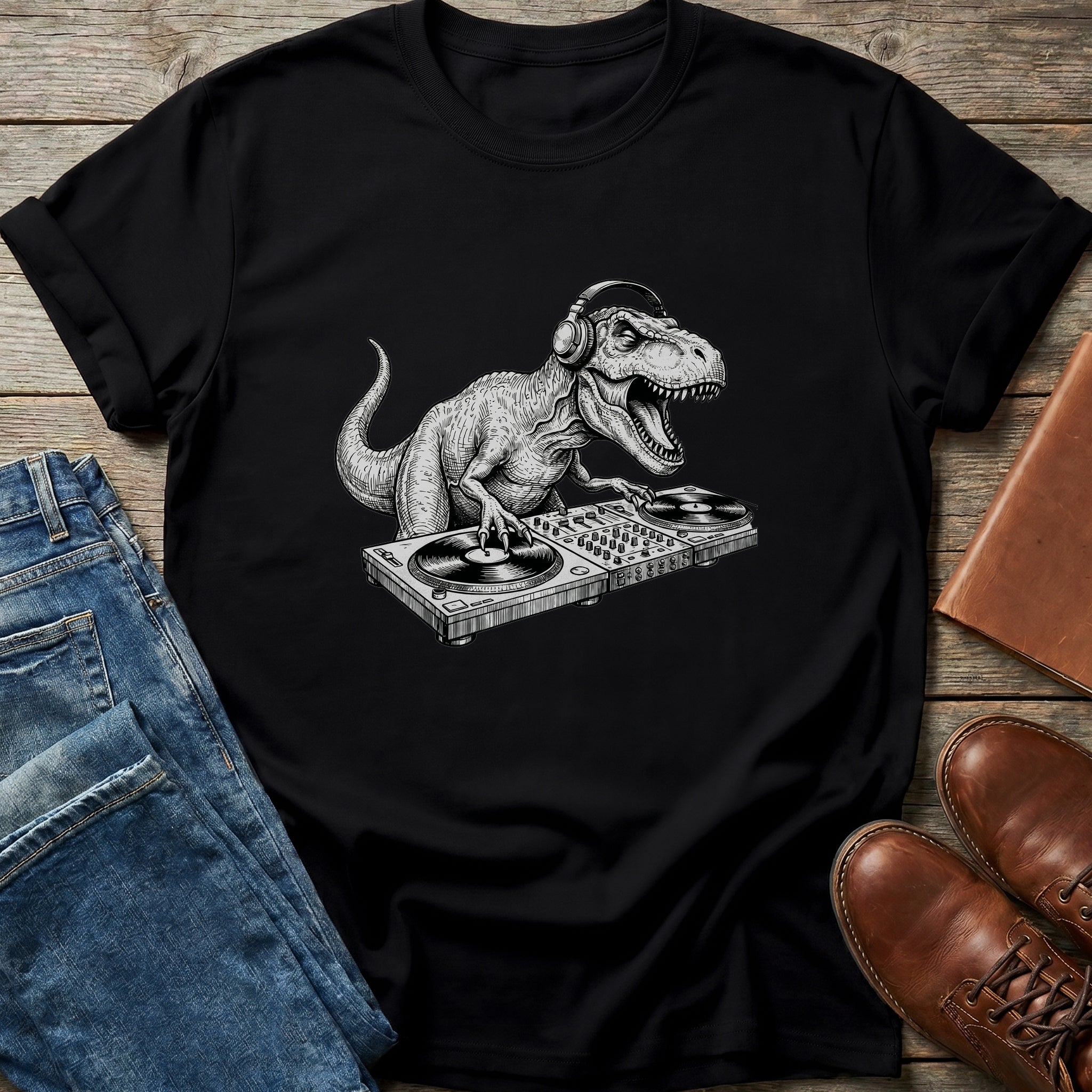 DJ T-Rex Spinning Beats T Shirt