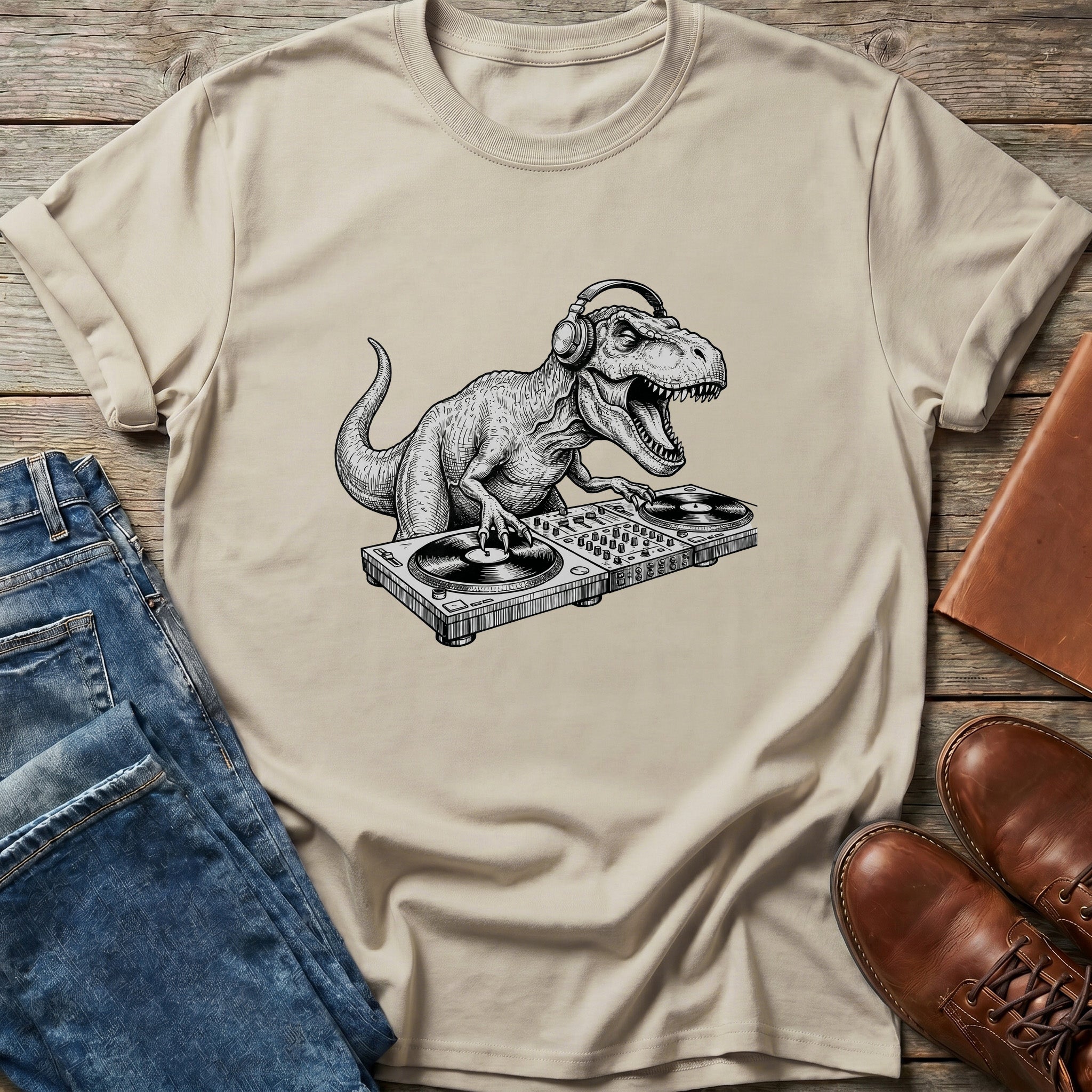 DJ T-Rex Spinning Beats T Shirt