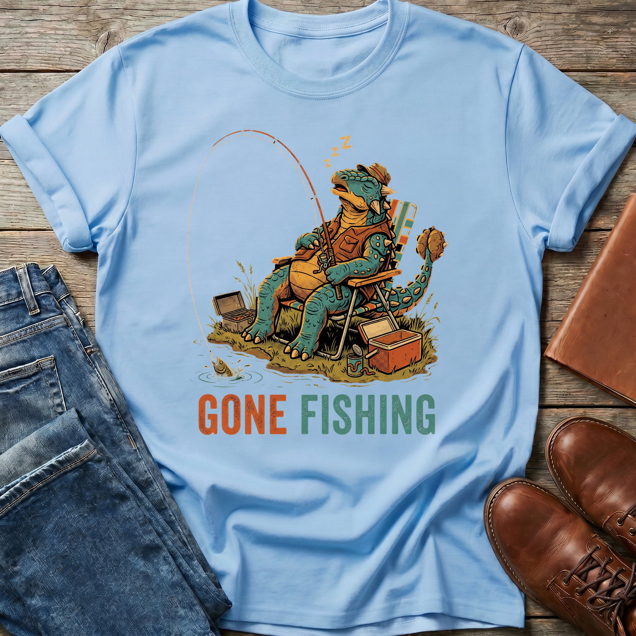 Gone Fishing Dino Nap T Shirt