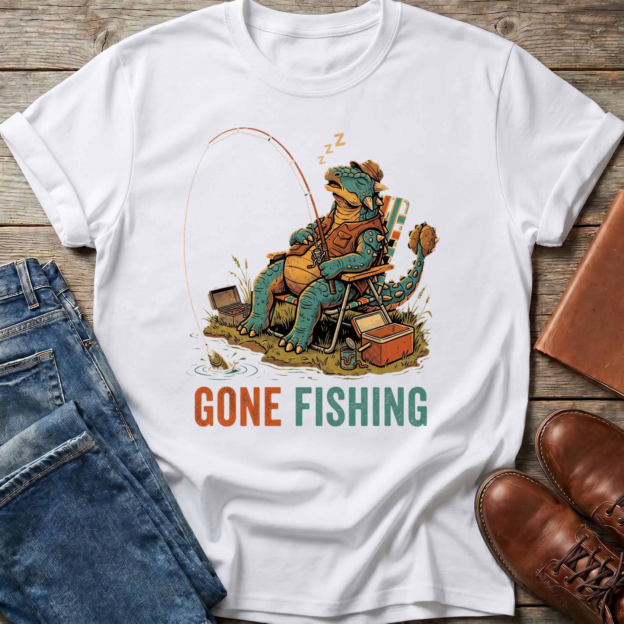 Gone Fishing Dino Nap T Shirt