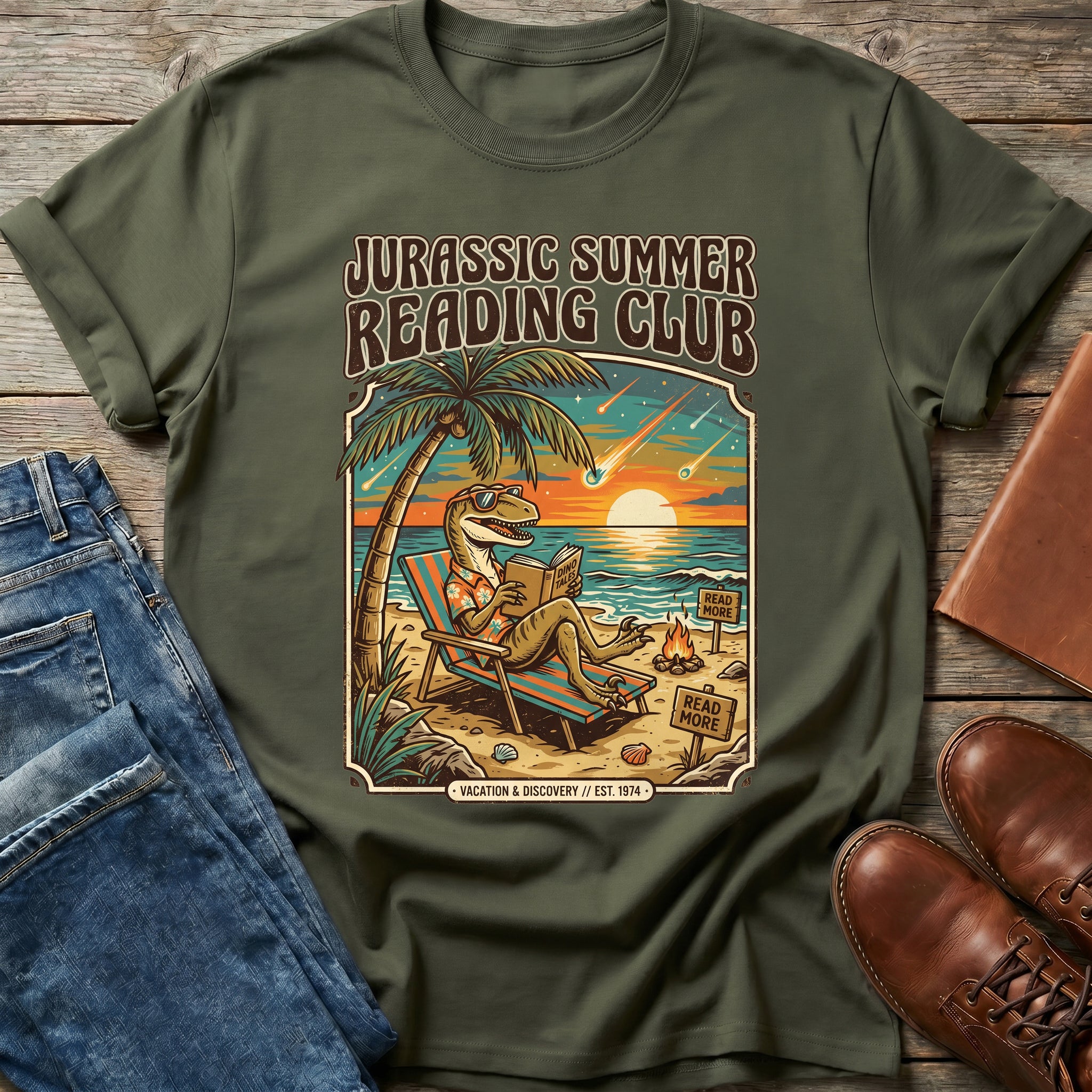 Jurassic Summer Reading T Shirt