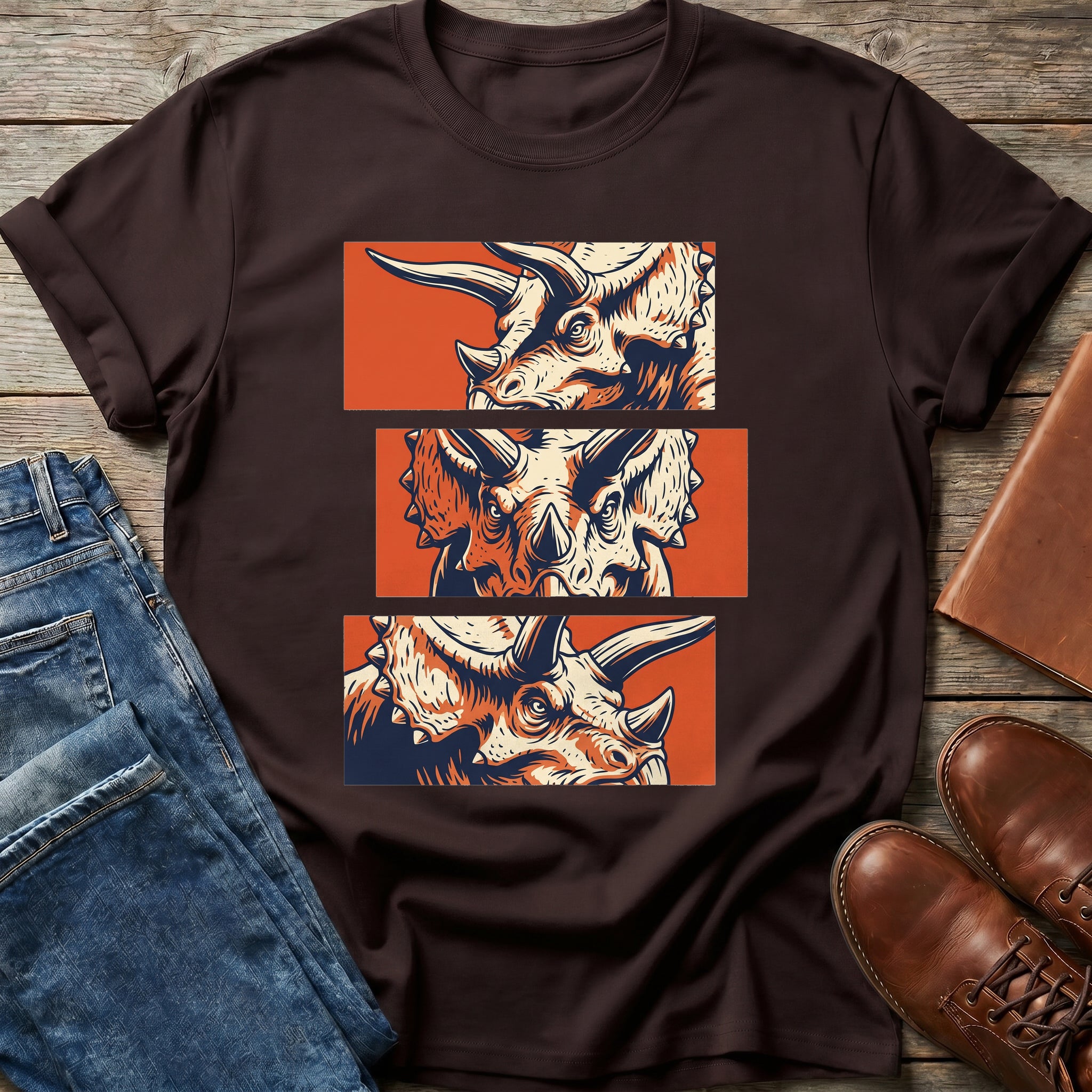 Three Face Triceratops T Shirt