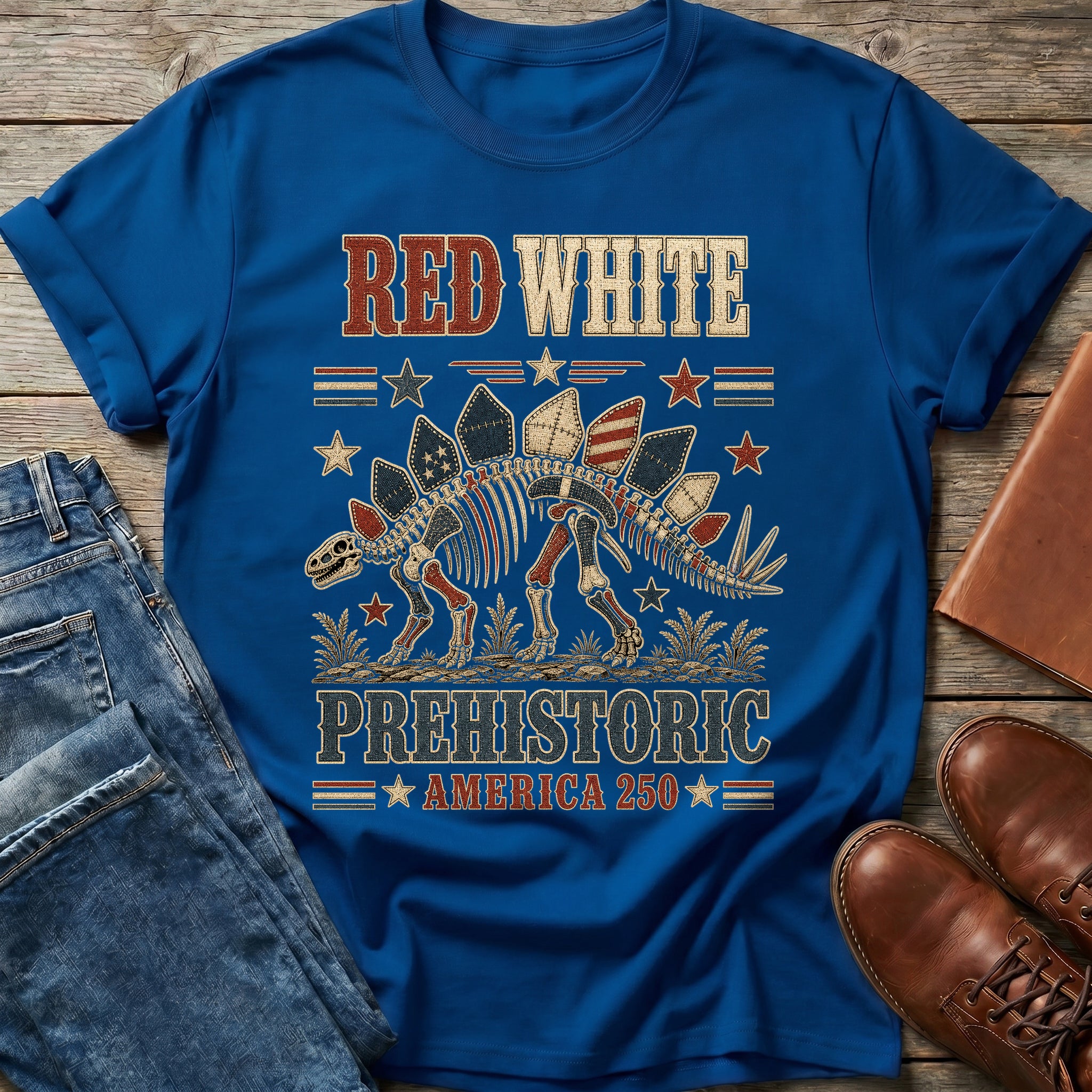 Red White Prehistoric America T Shirt