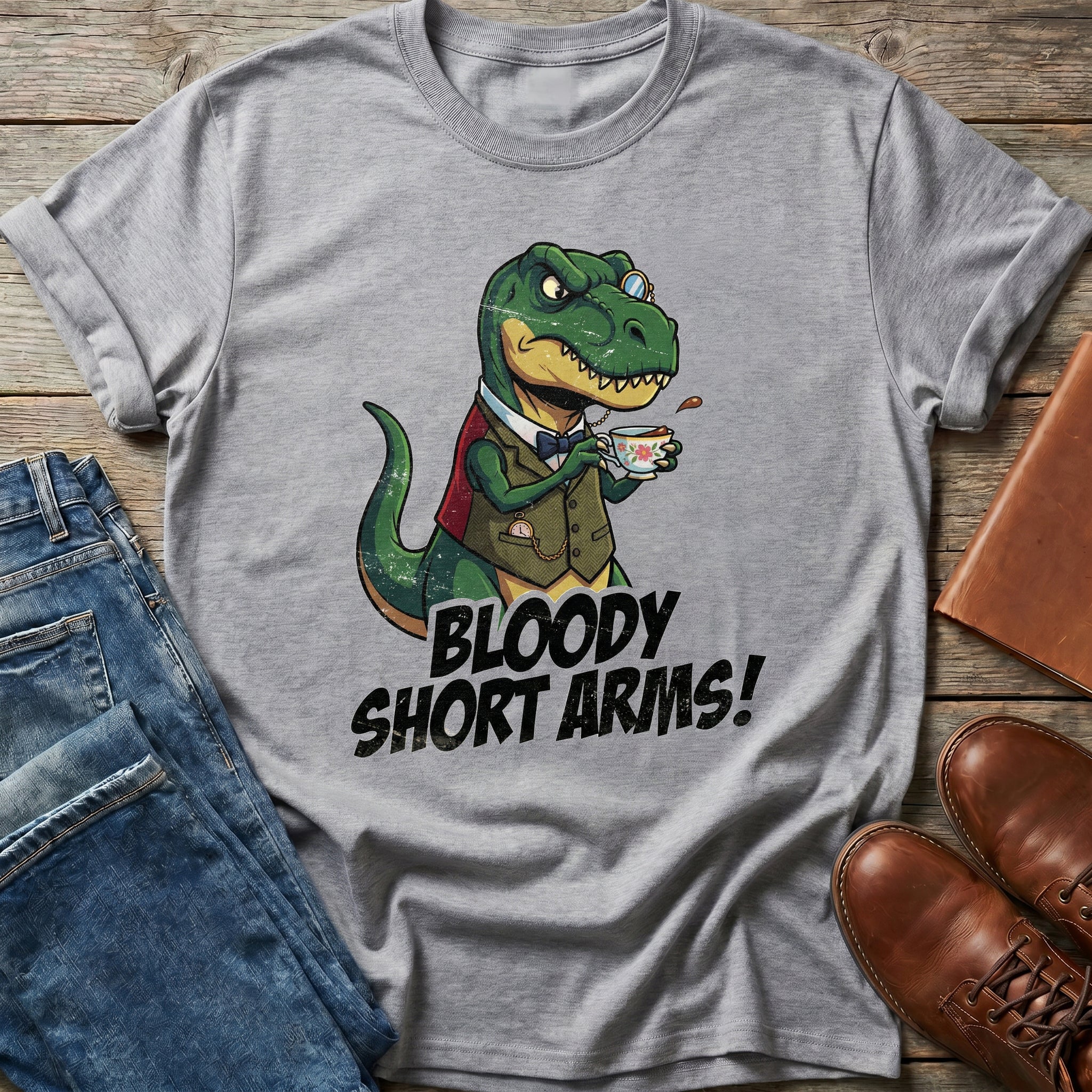 Bloody Short Arms!' Dapper T‑Rex Graphic Tee - T-Shirt