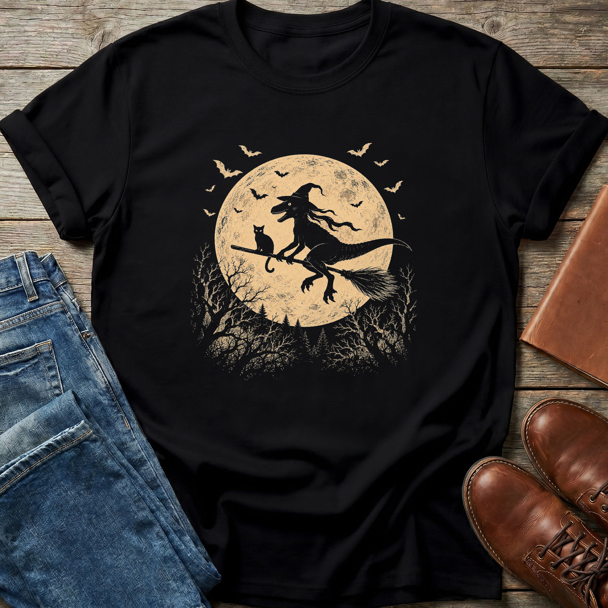 Dino Witch Moon Flight T Shirt