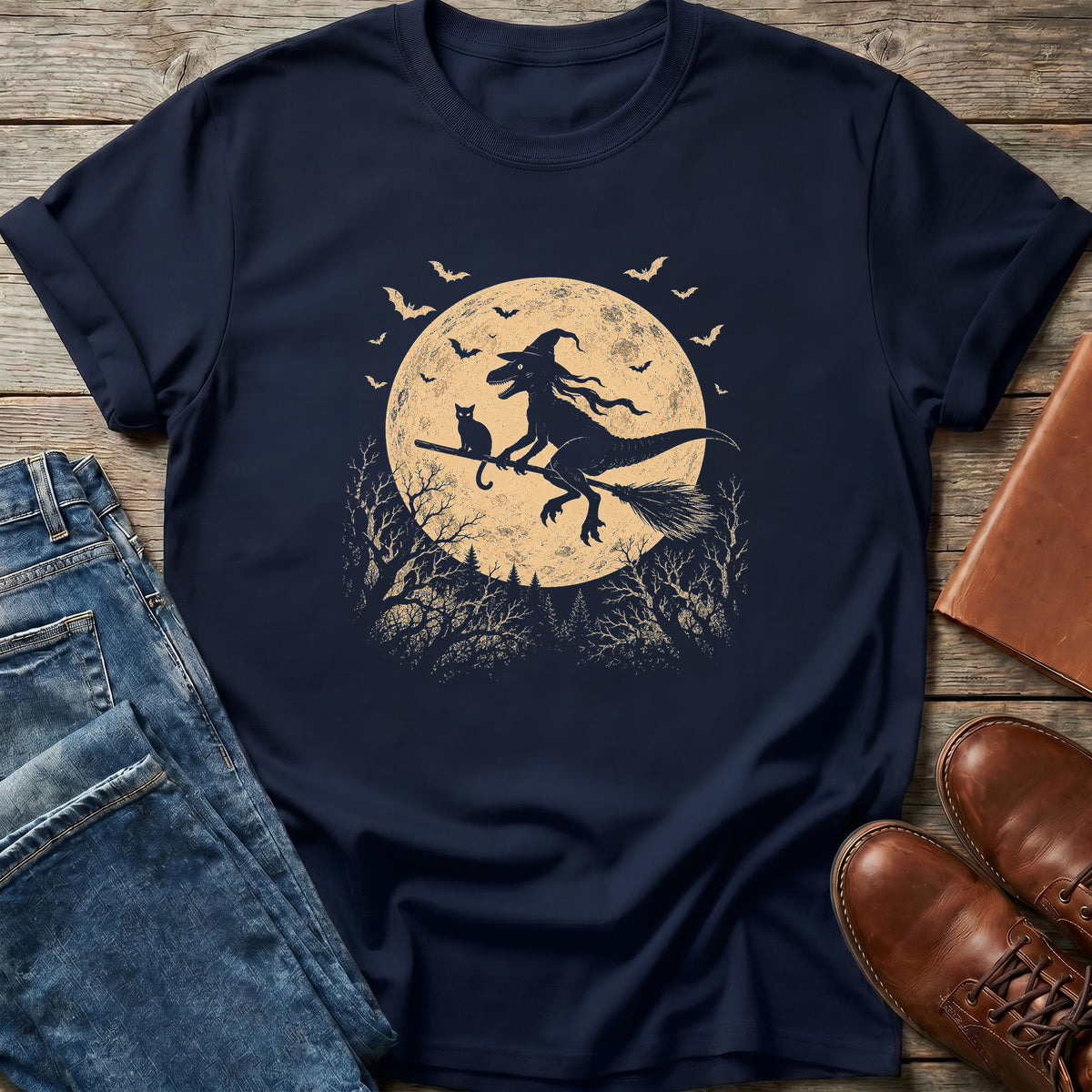 Dino Witch Moon Flight T Shirt