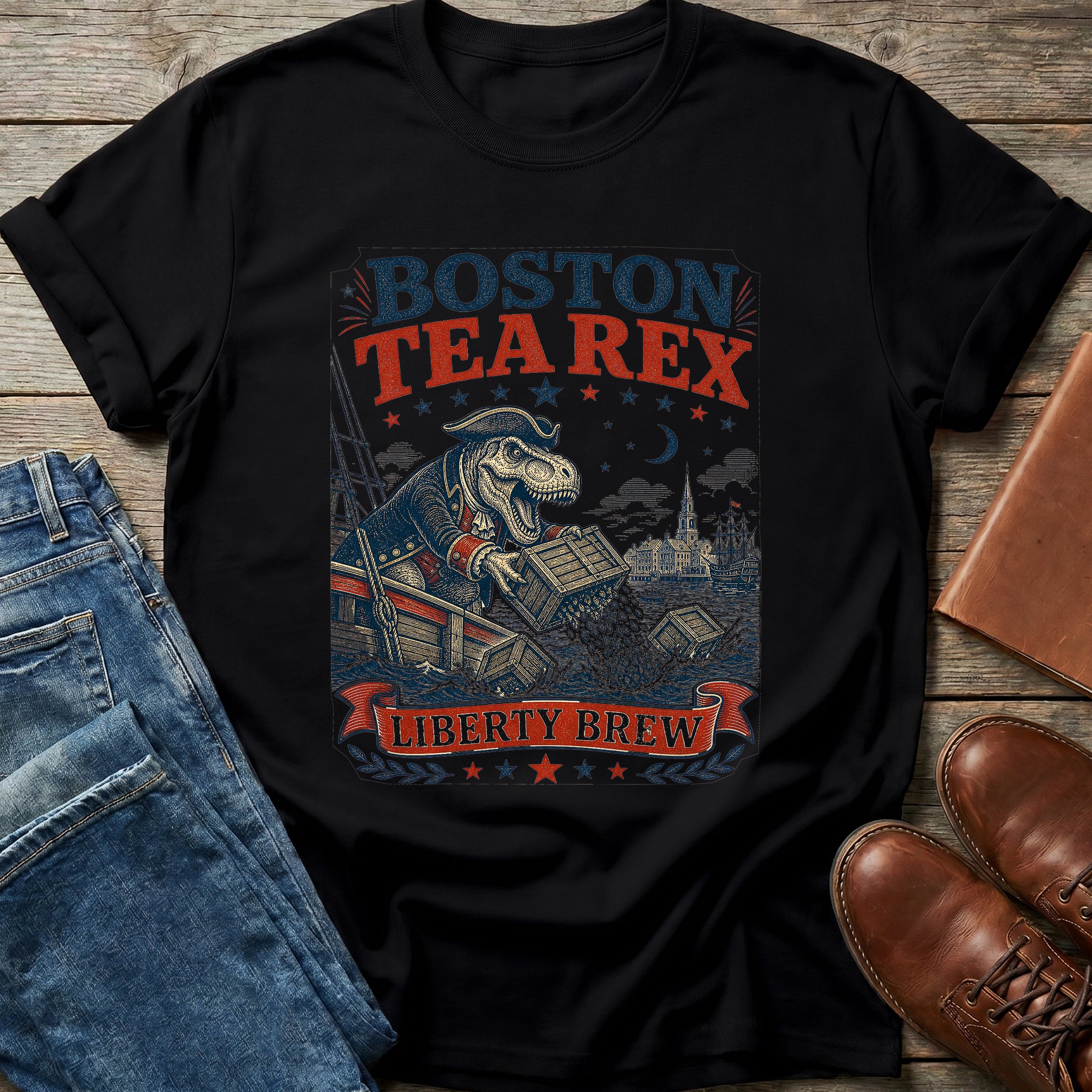 Boston Tea Rex Liberty Brew T Shirt