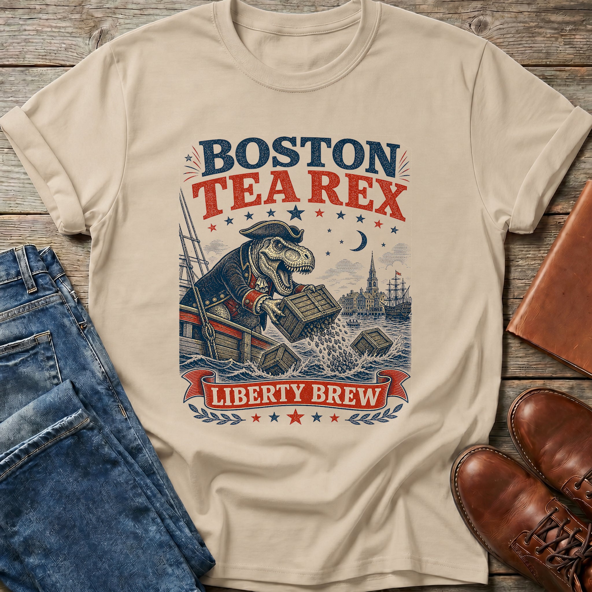 Boston Tea Rex Liberty Brew T Shirt