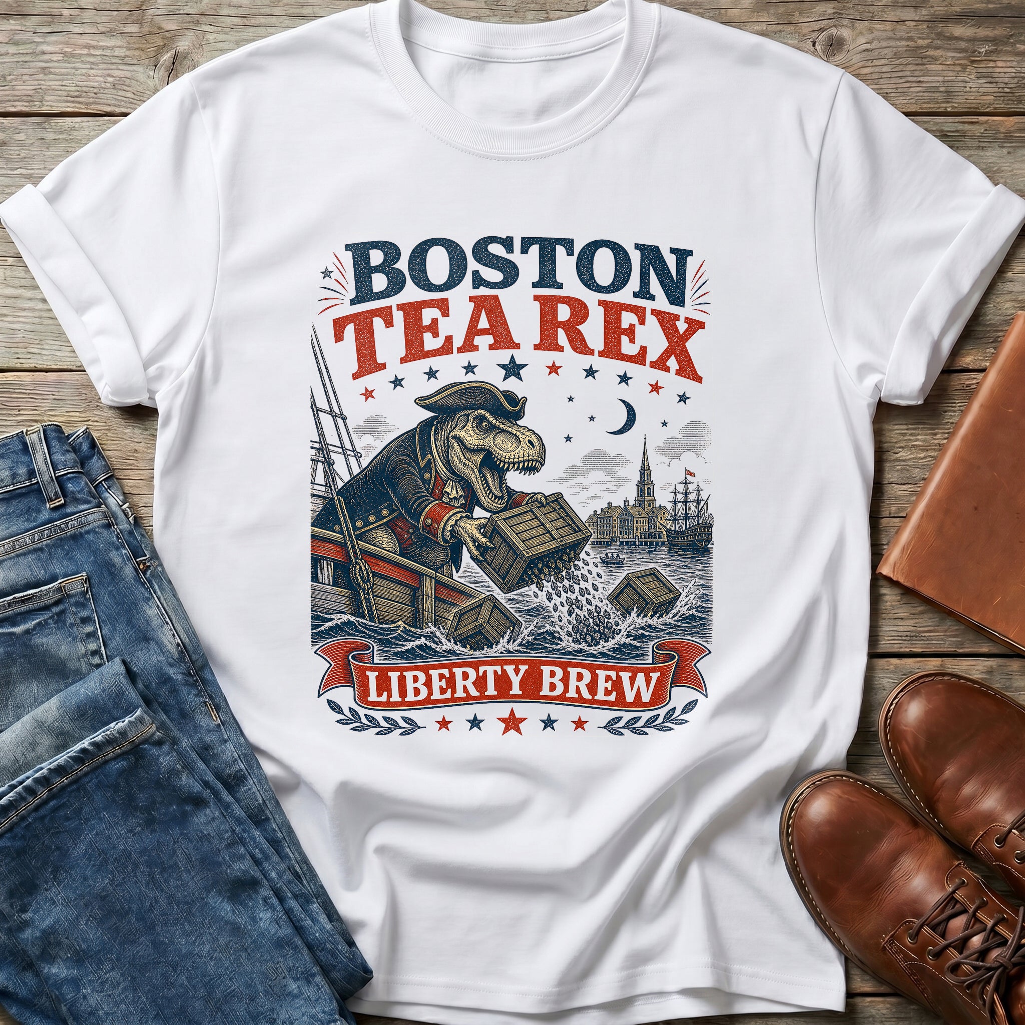 Boston Tea Rex Liberty Brew T Shirt
