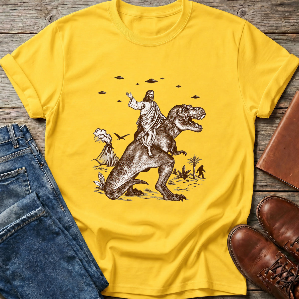 Jesus Rides A T-Rex T Shirt