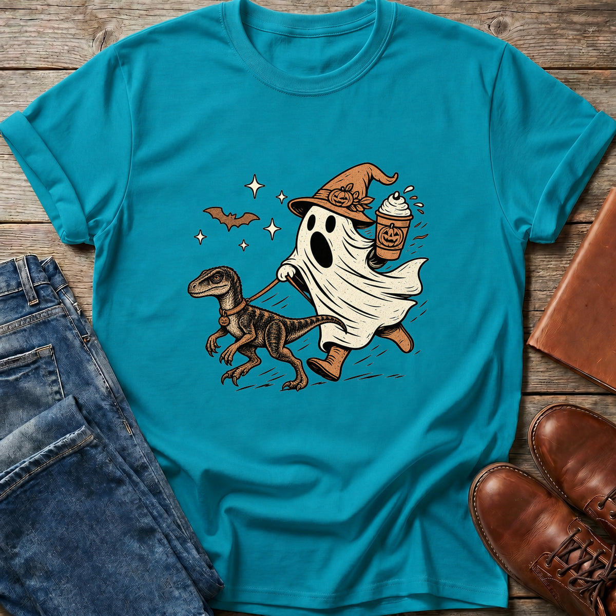Spooky Dino Coffee Walk T Shirt