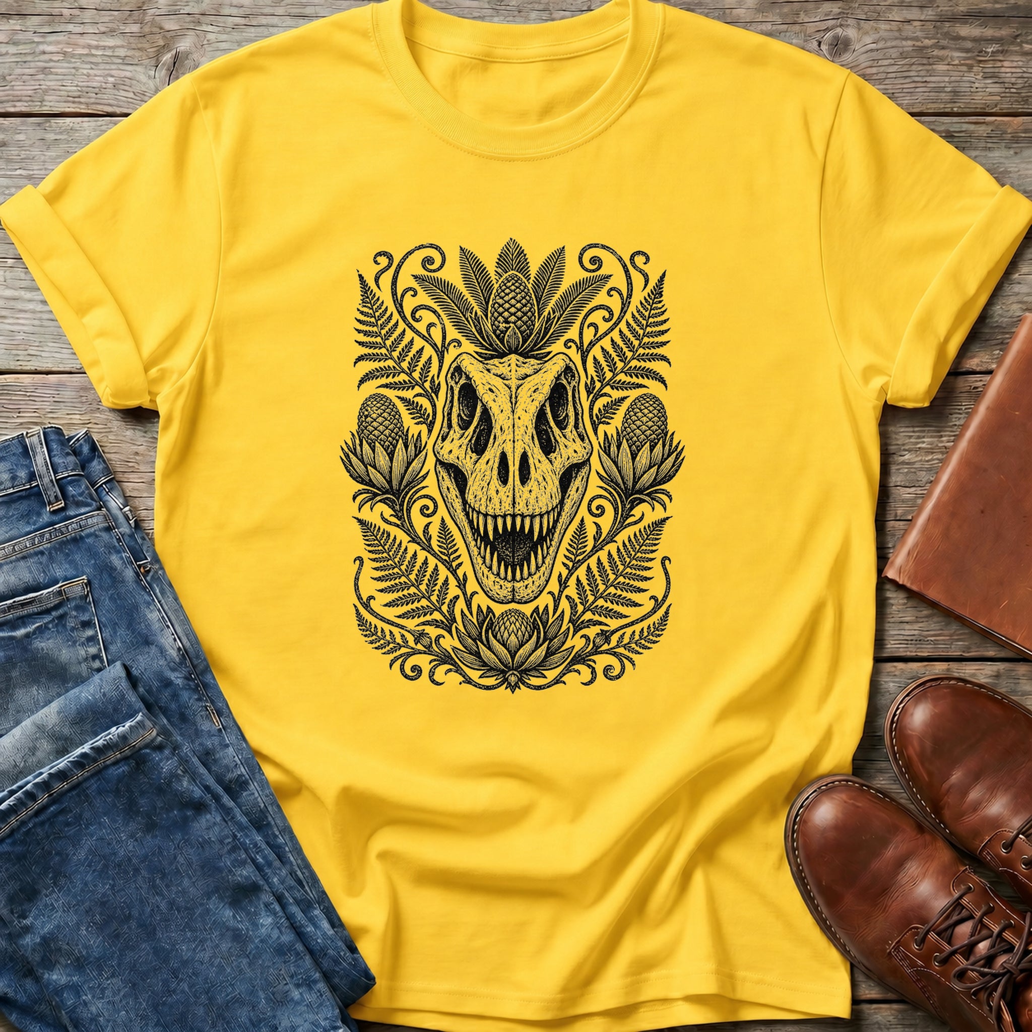 Floral T-Rex Skull T-Shirt