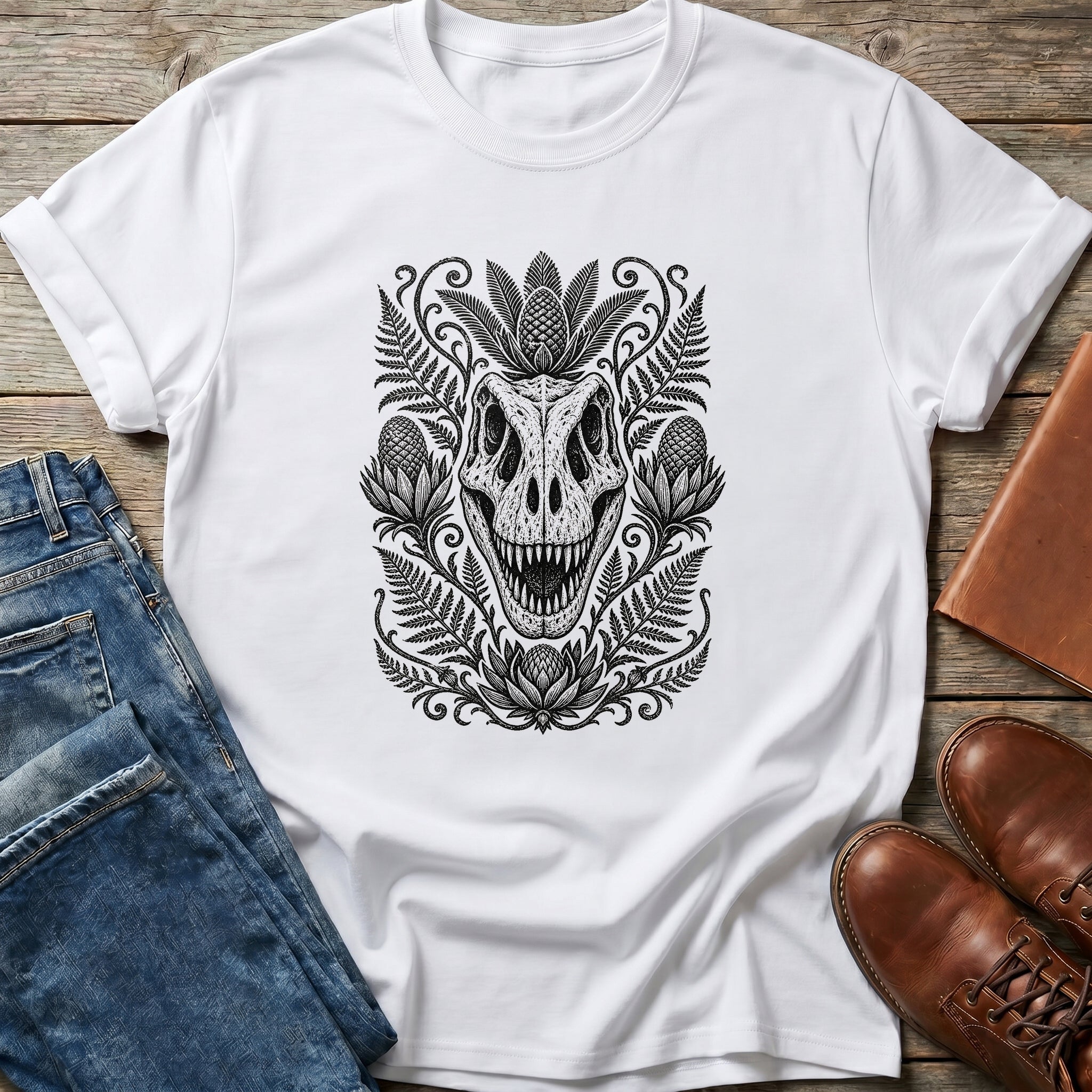 Floral T-Rex Skull T-Shirt