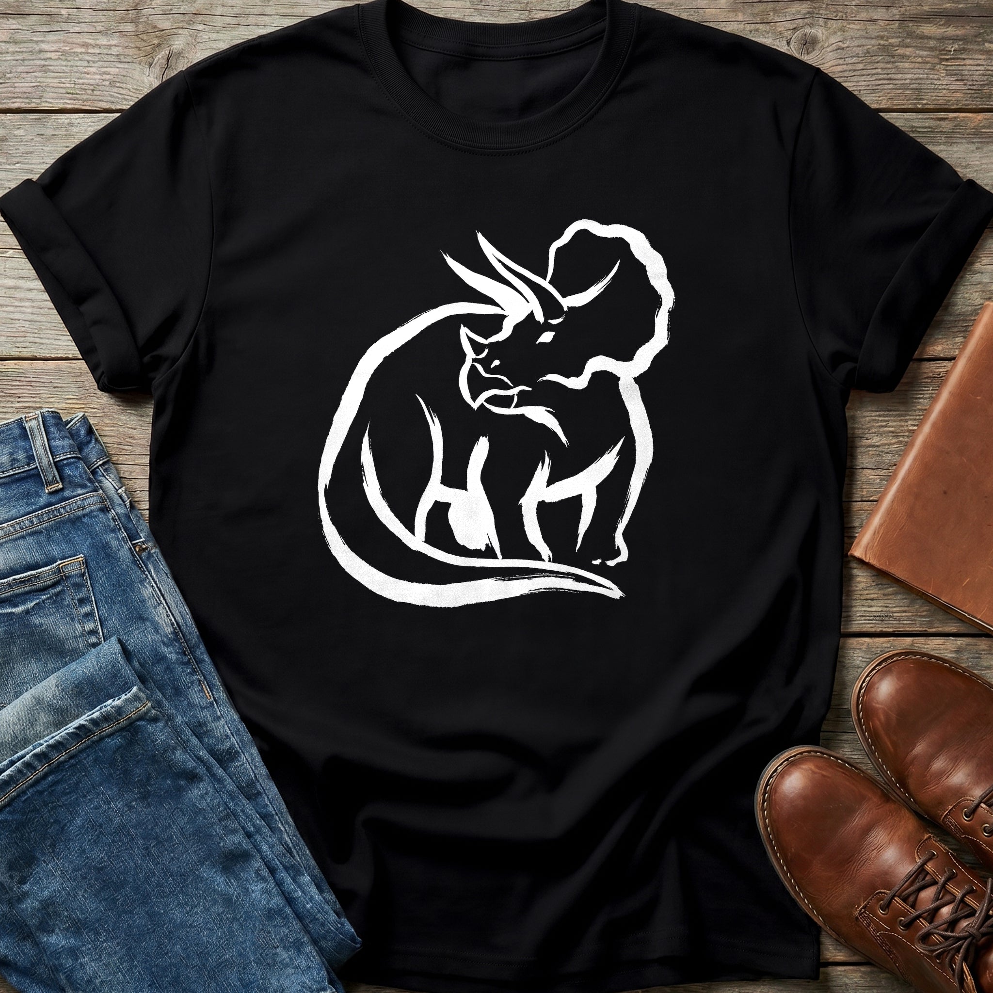 Brush Stroke Triceratops T Shirt