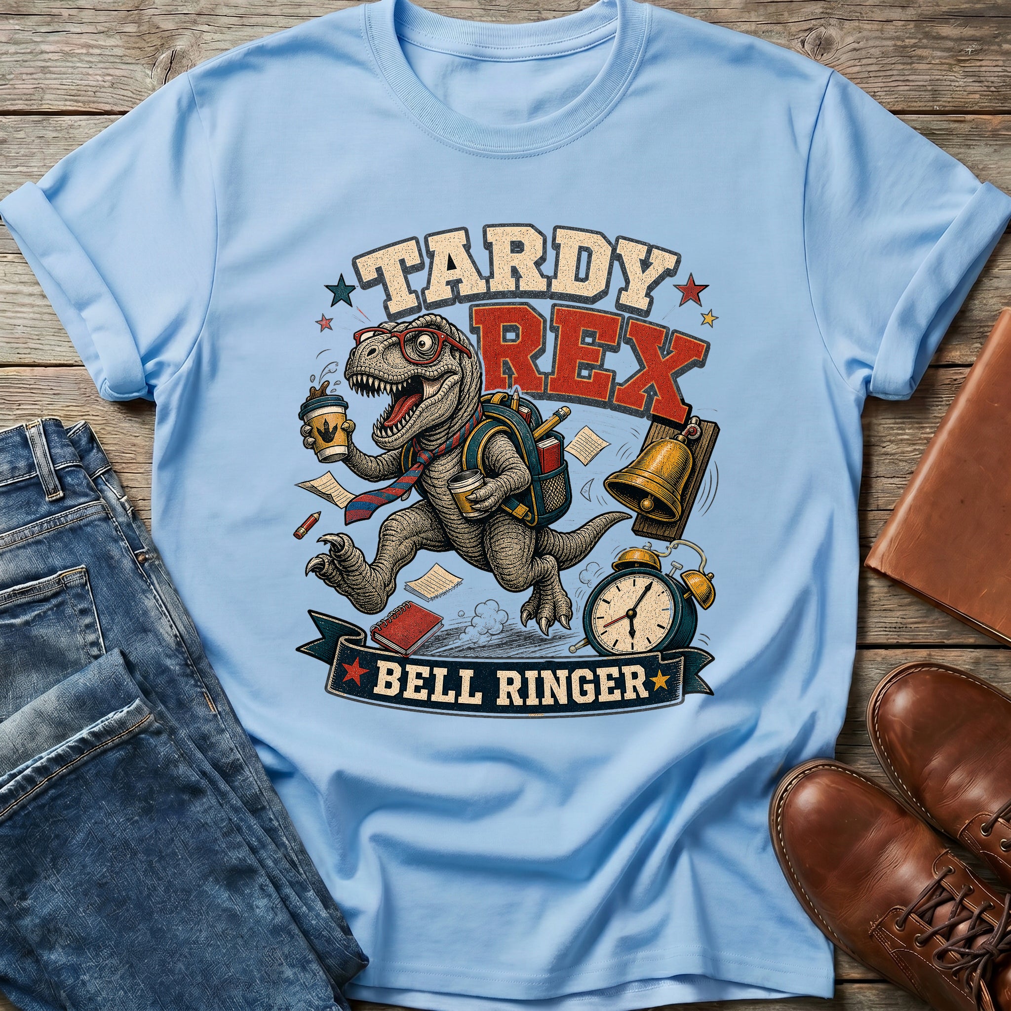 Tardy Rex Bell Ringer T Shirt