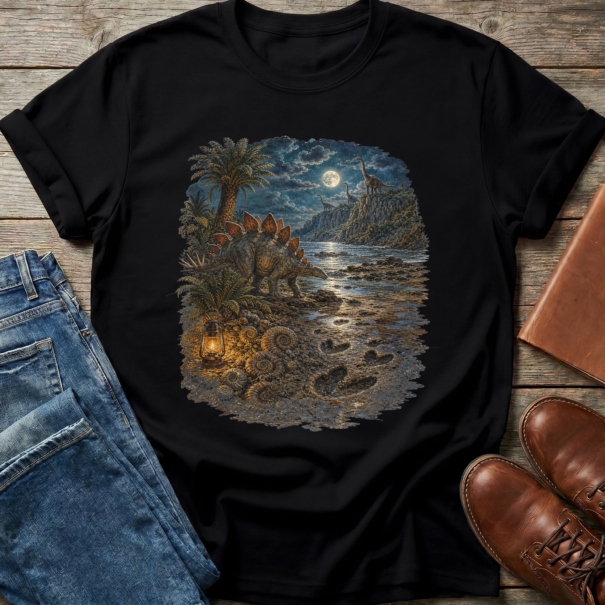 Moonlit Stegosaurus Stroll T Shirt