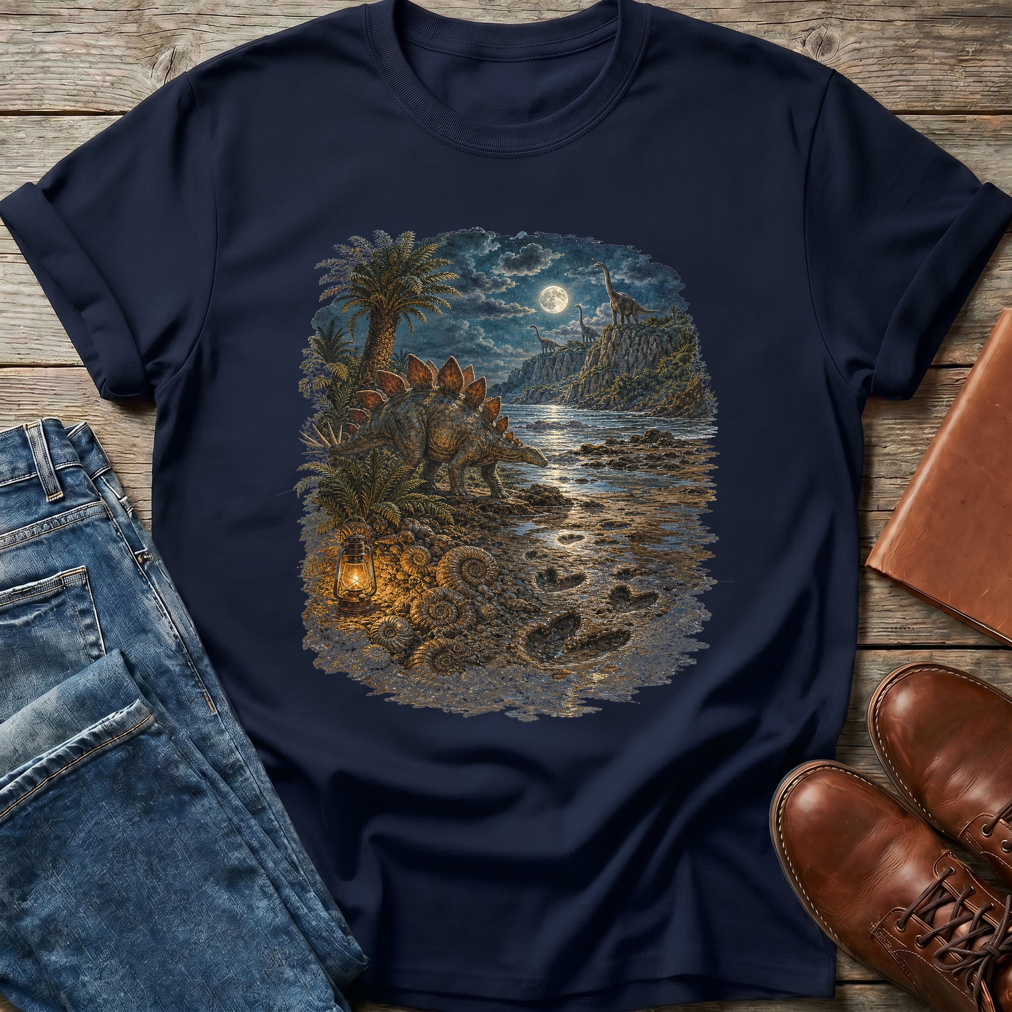 Moonlit Stegosaurus Stroll T Shirt