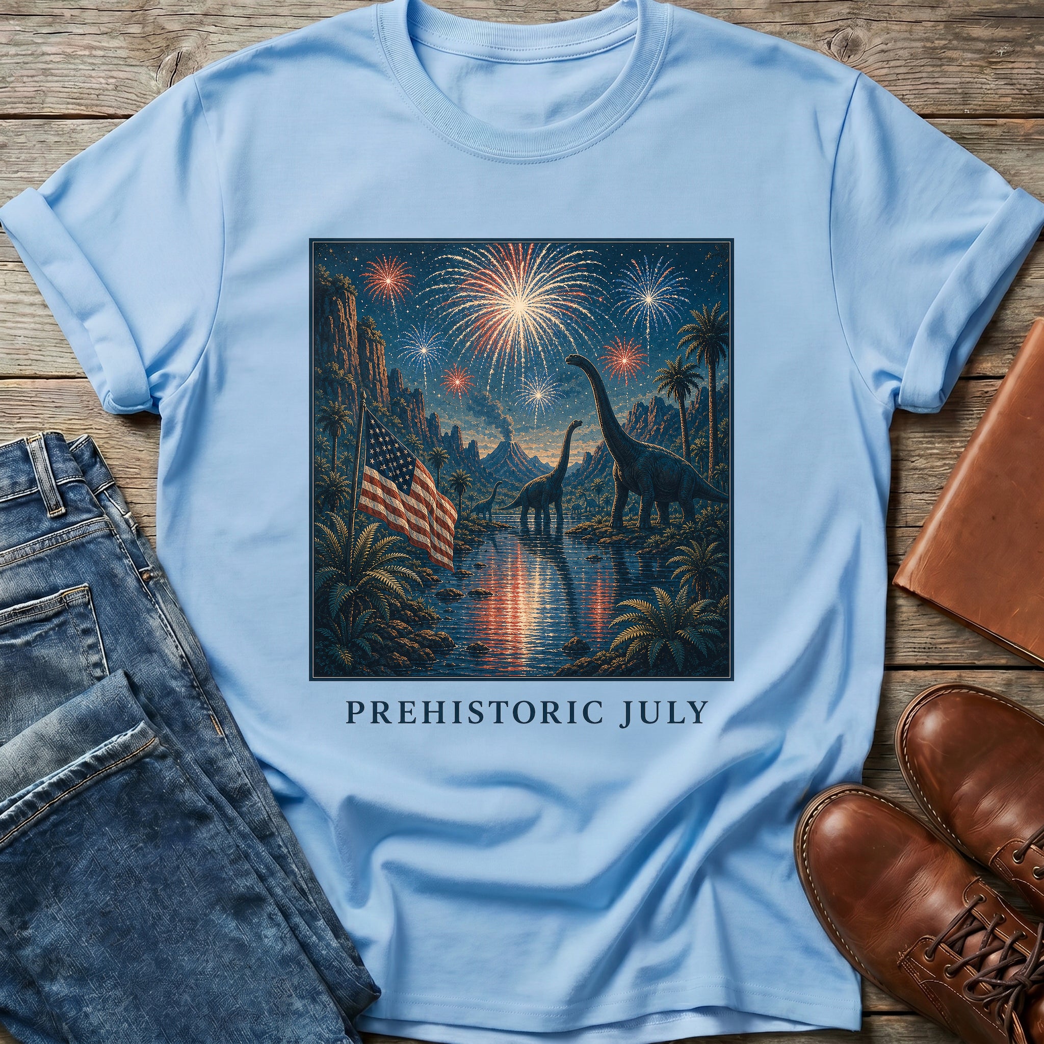 Prehistoric July Fireworks T Shirt