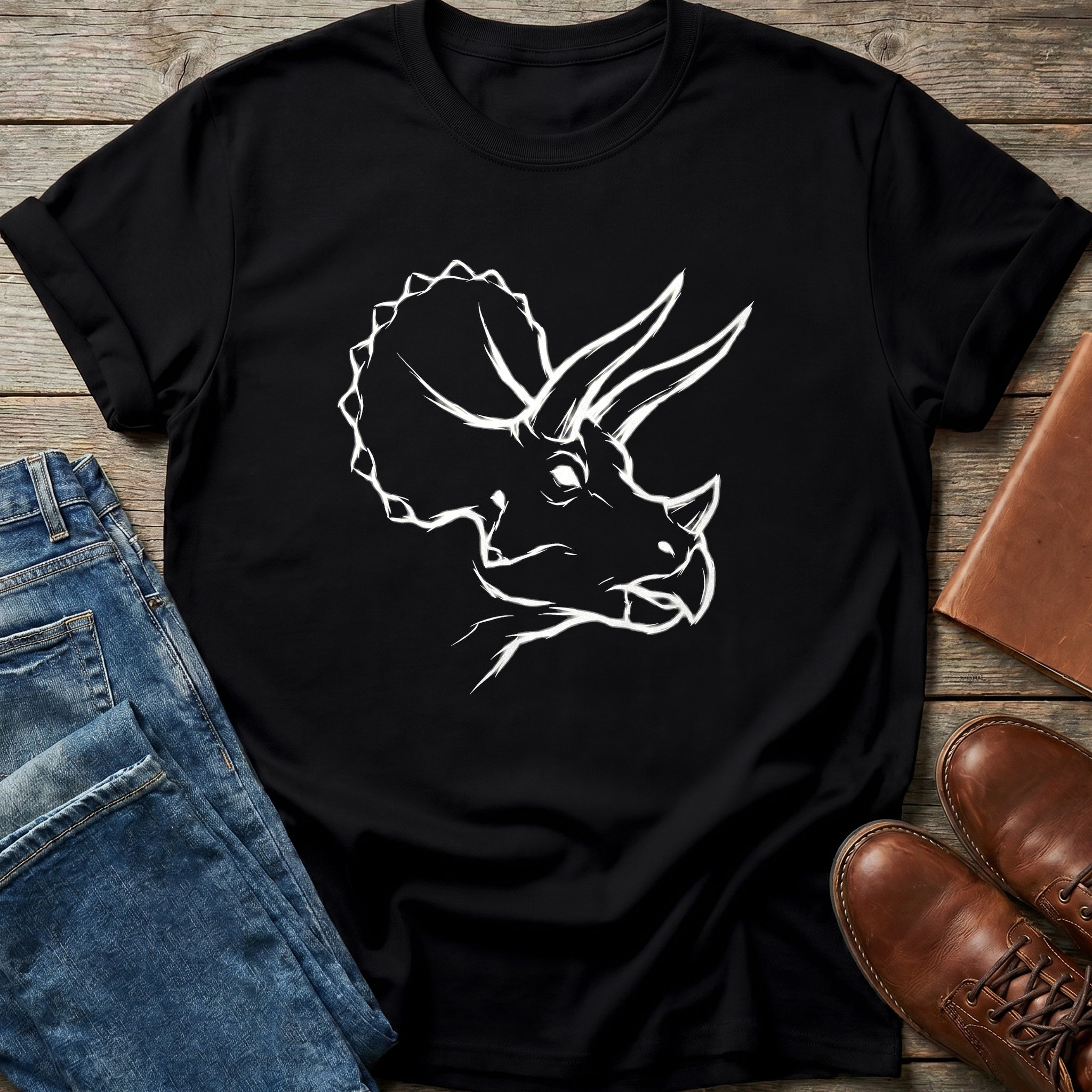 Bold Triceratops Outline T Shirt