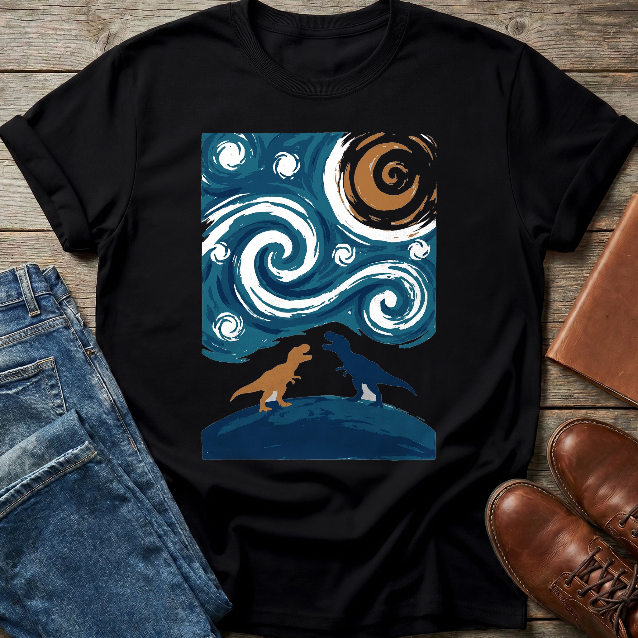 Two Dinosaurs Starry Night T Shirt