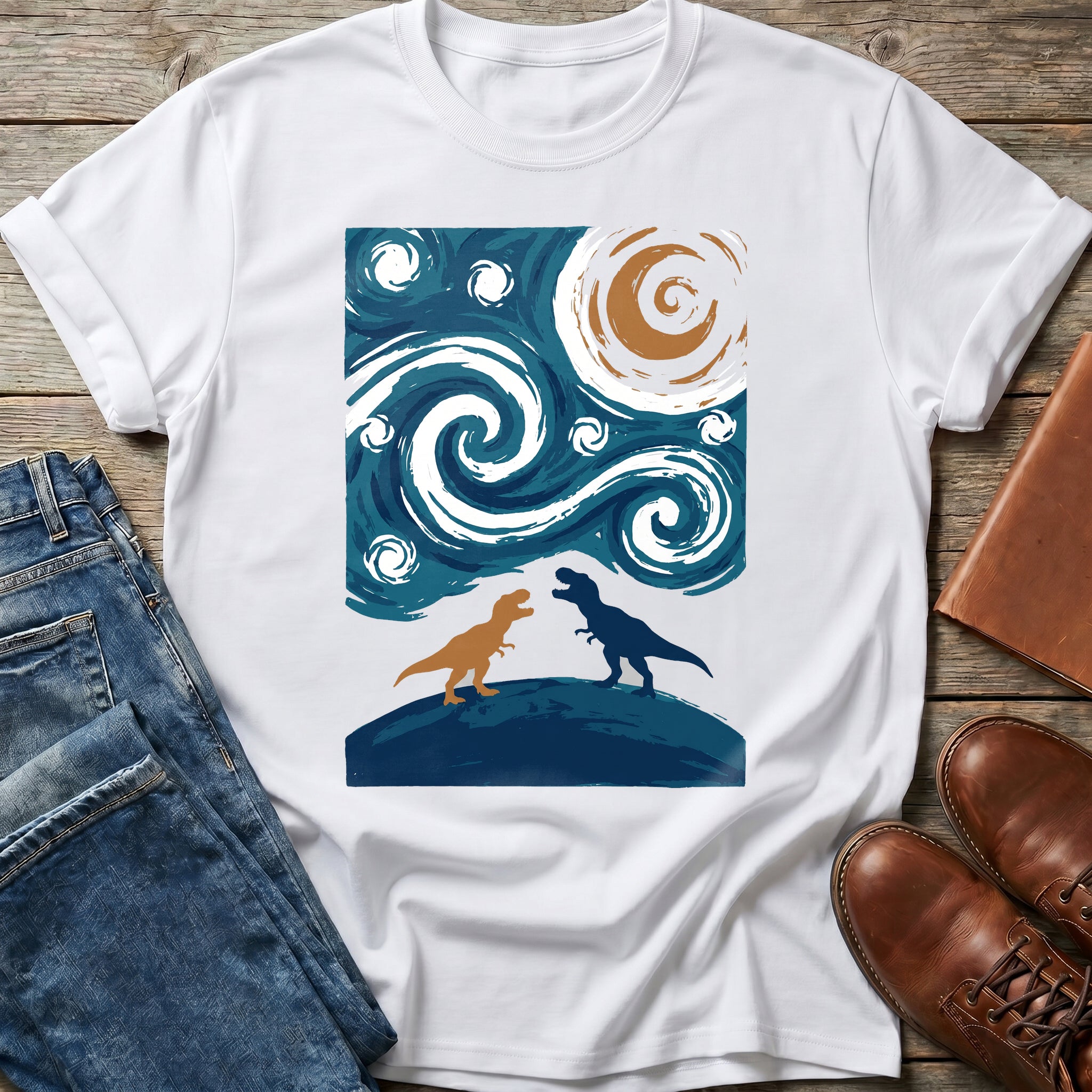 Two Dinosaurs Starry Night T Shirt
