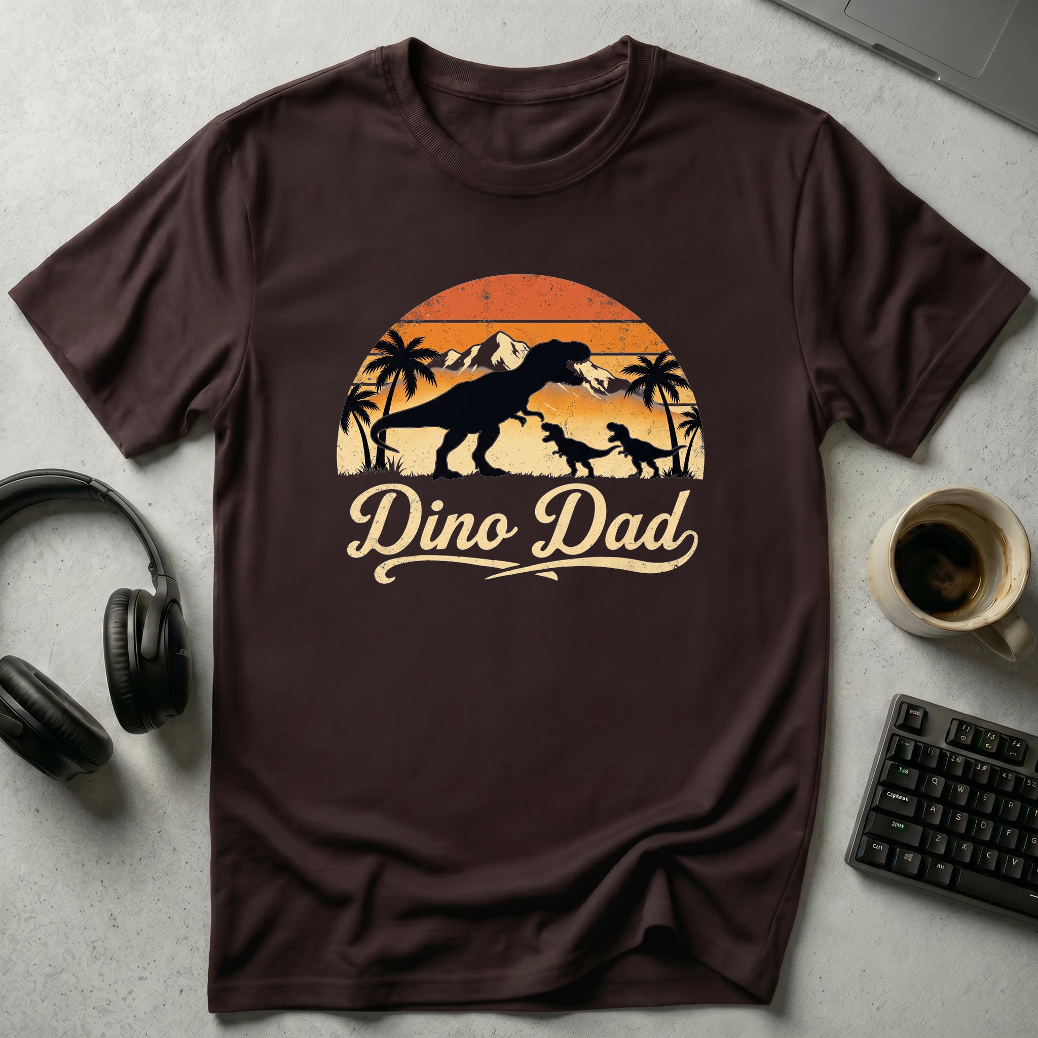 Dino Dad Retro Sunset T Shirt