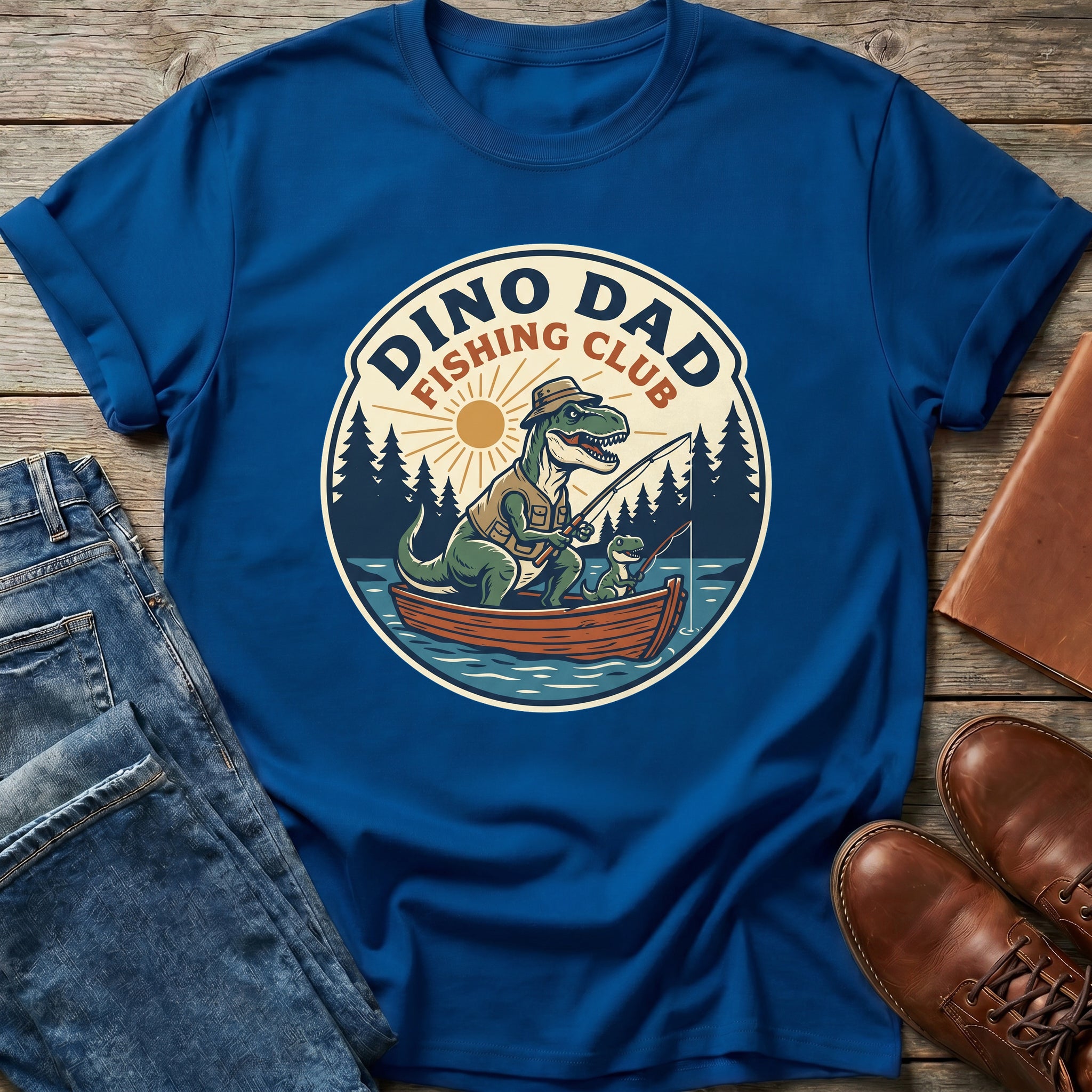Dino Dad Fishing Crew T Shirt