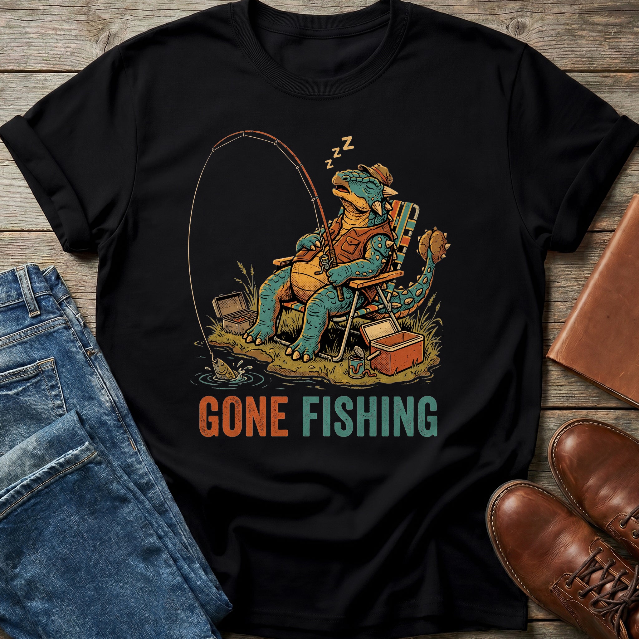 Gone Fishing Dino Nap T Shirt