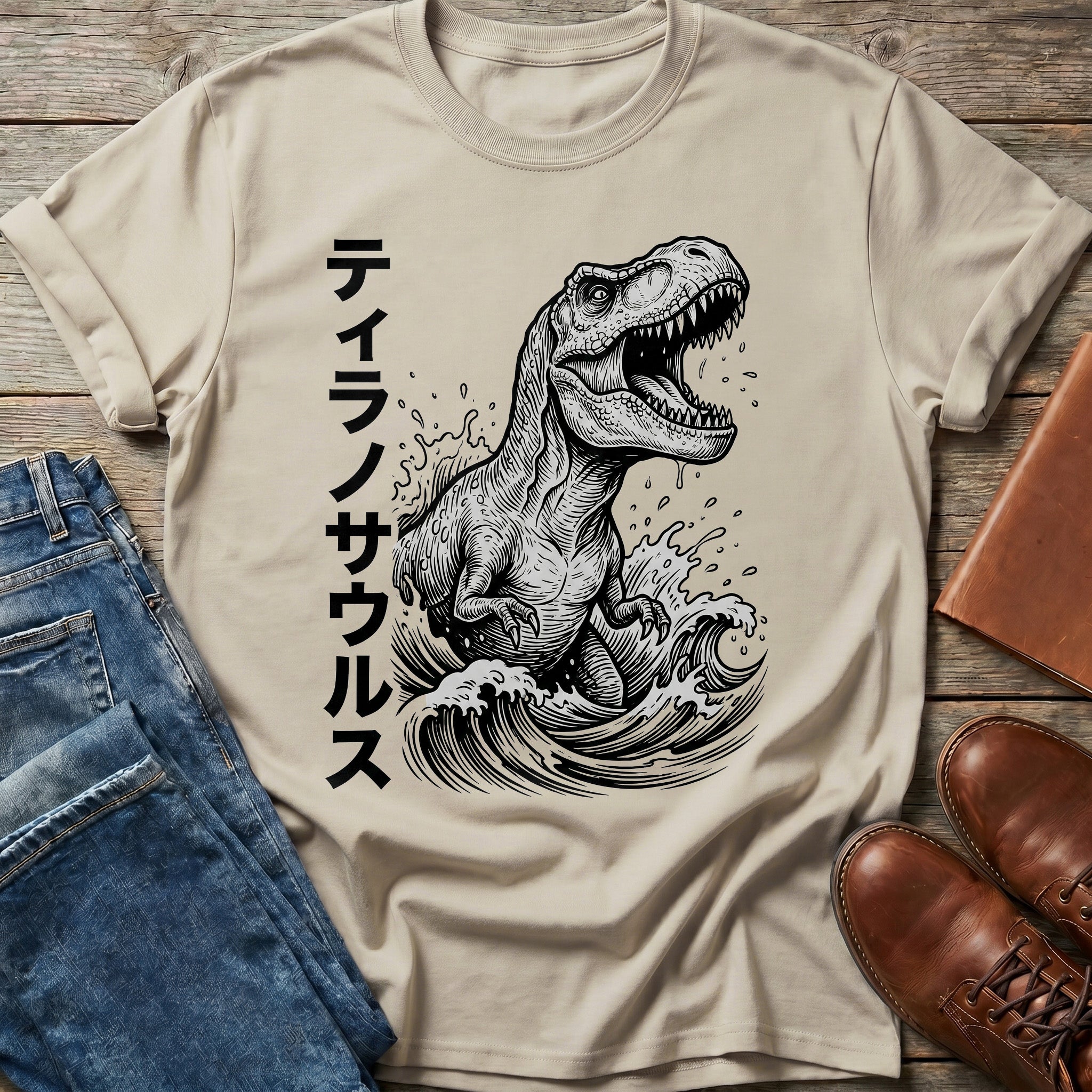 T-Rex Surfs the Waves T Shirt