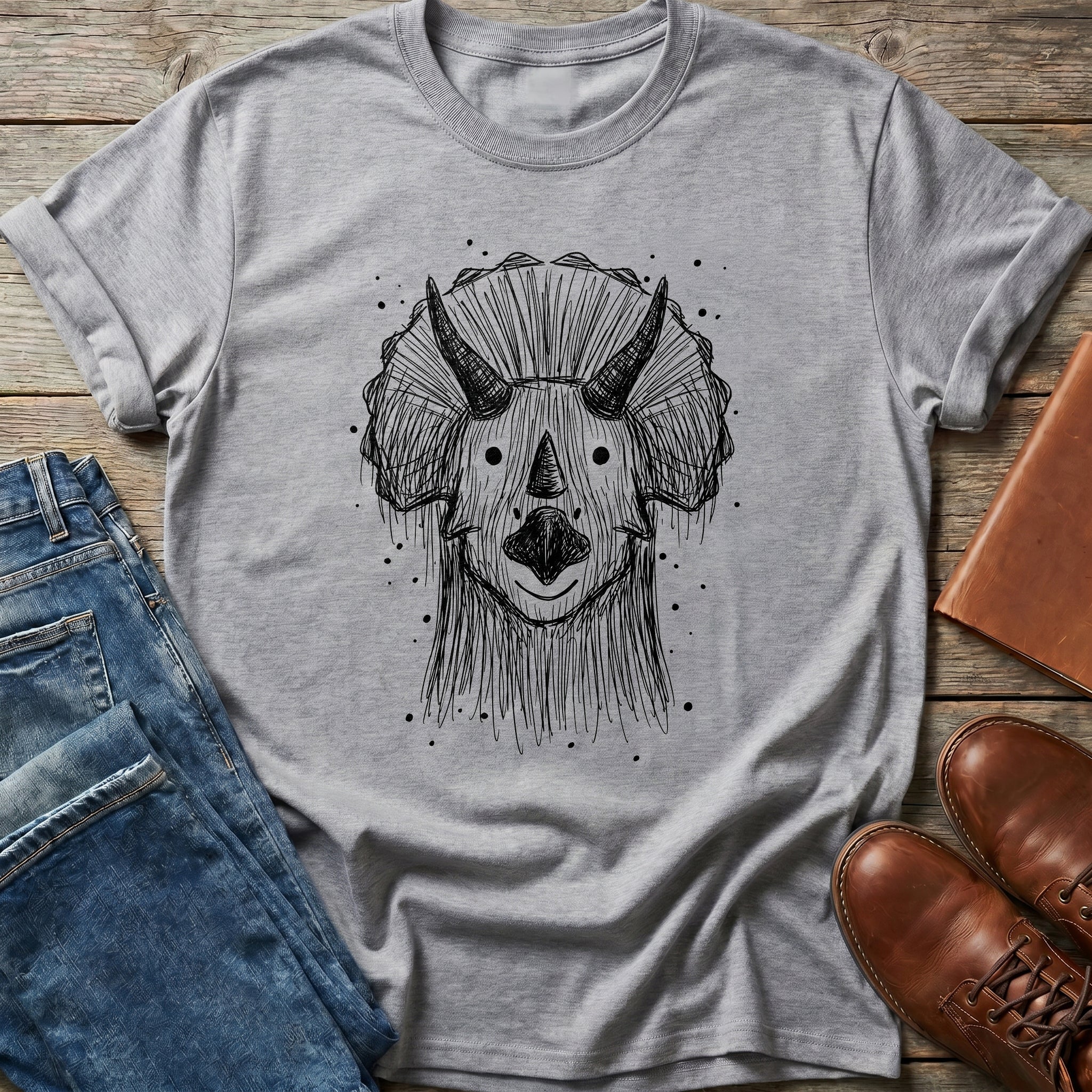 Scribble Triceratops T Shirt