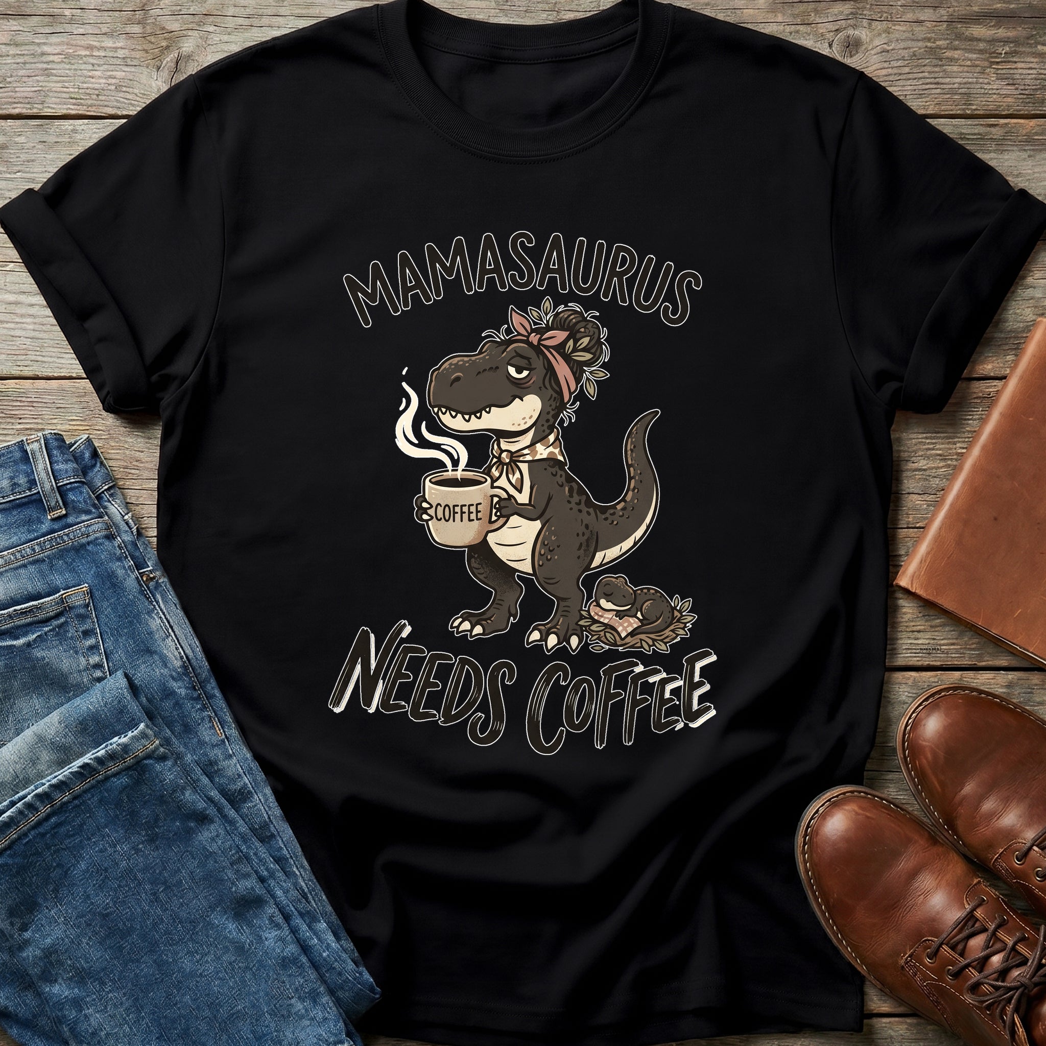 Mamasaurus Needs Coffee T Shirt
