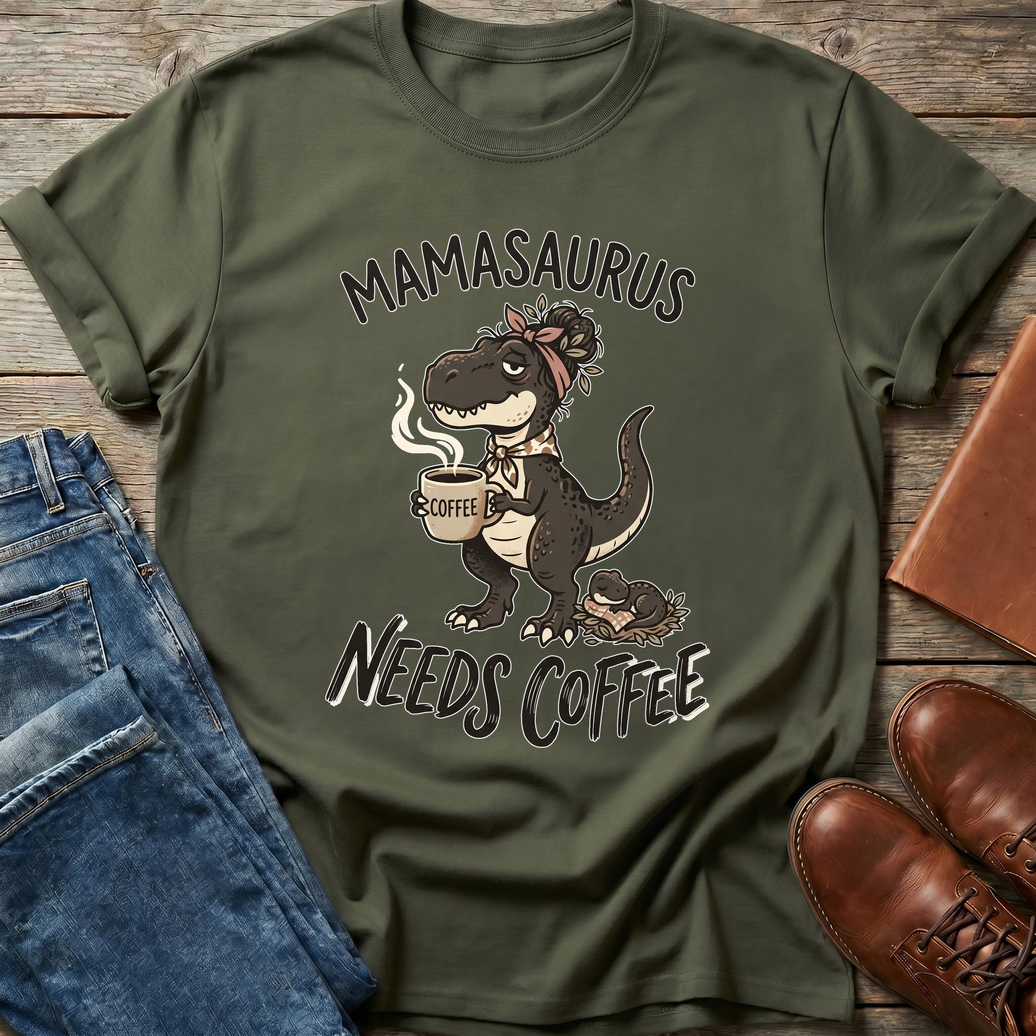 Mamasaurus Needs Coffee T Shirt