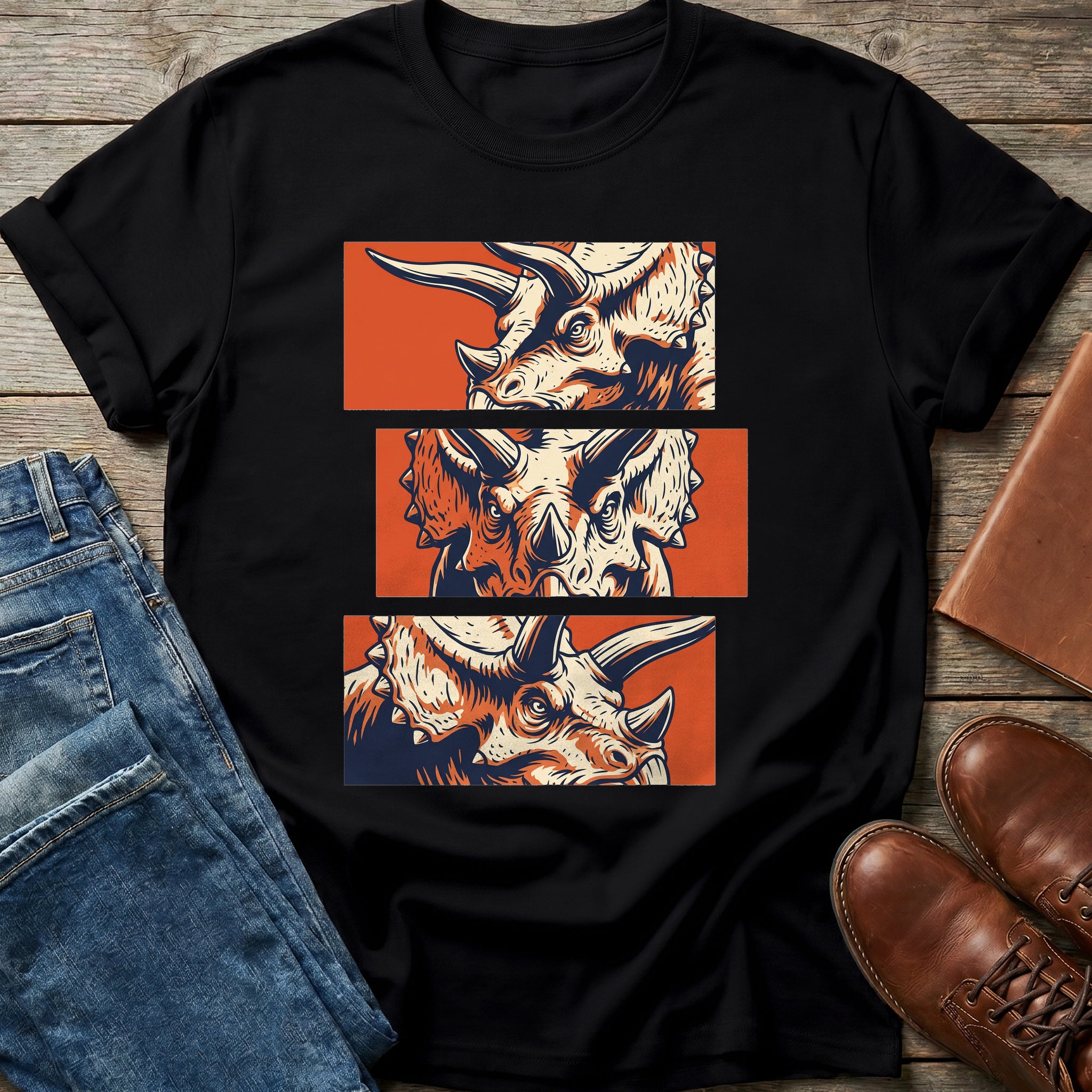 Three Face Triceratops T Shirt
