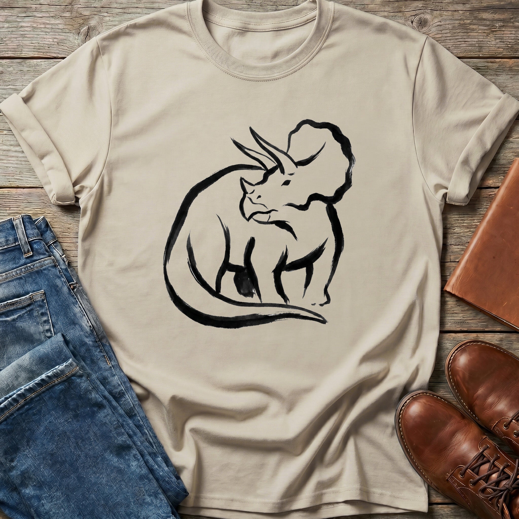 Ink Wash Triceratops T Shirt