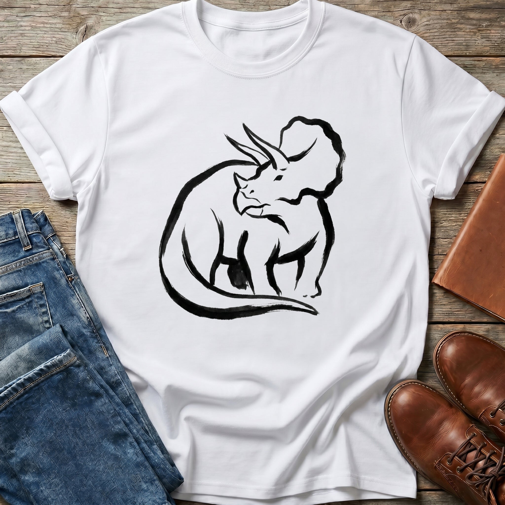 Ink Wash Triceratops T Shirt