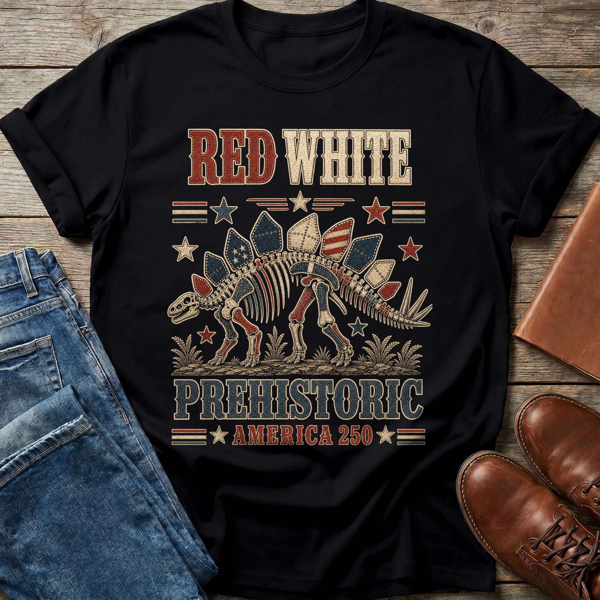 Red White Prehistoric America T Shirt